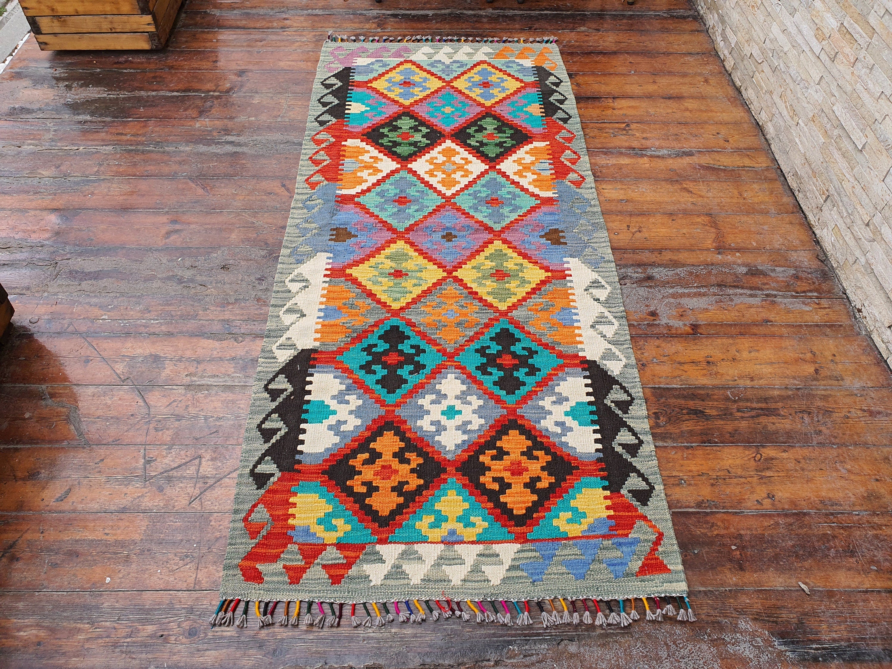 Turkish Kilim Rug, 6 ft 3 in x 2 ft 6 in Small Hallway Runner Rug