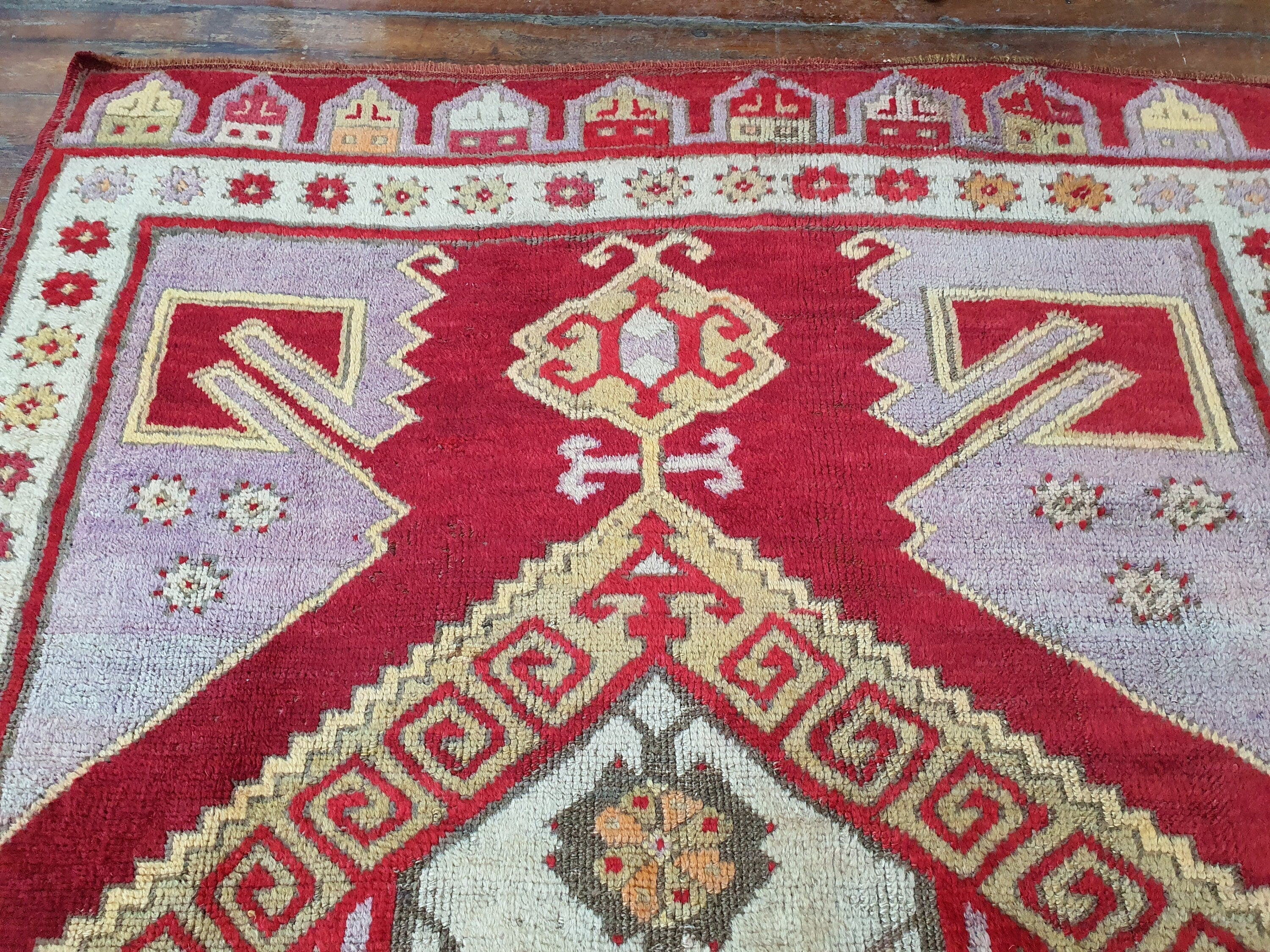antique Konya Wool Runner Rug — pattern close-up