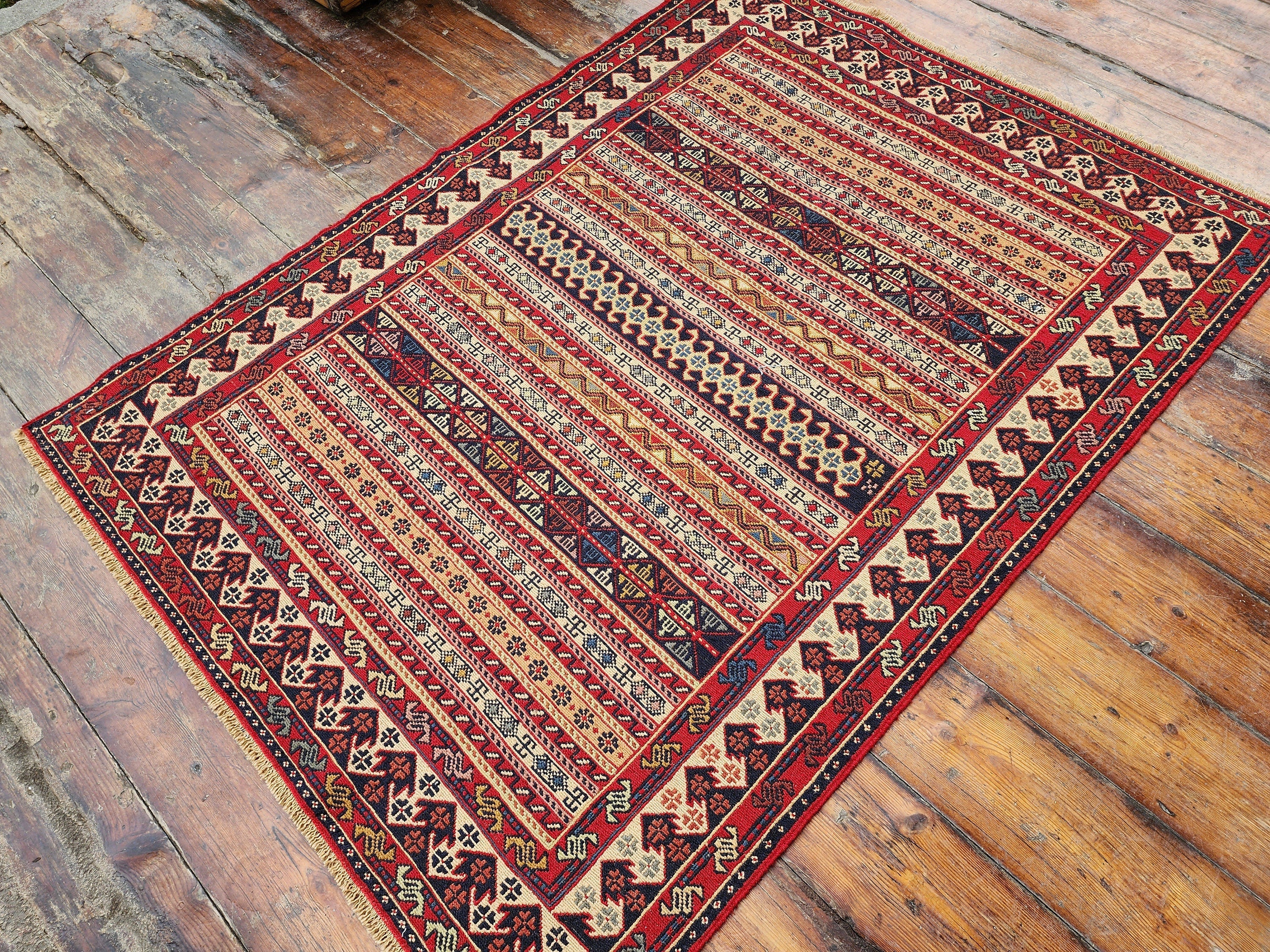 vintage Soumak Wool Small Rug — back view