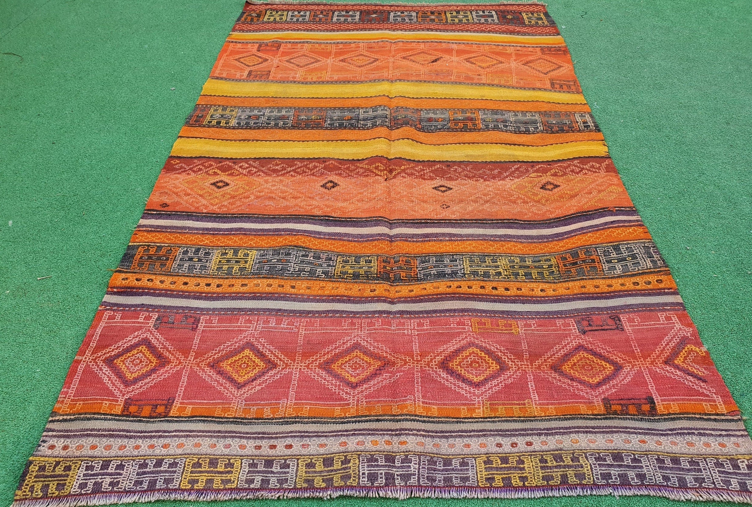 vintage Anatolian Wool Area Rug — back view