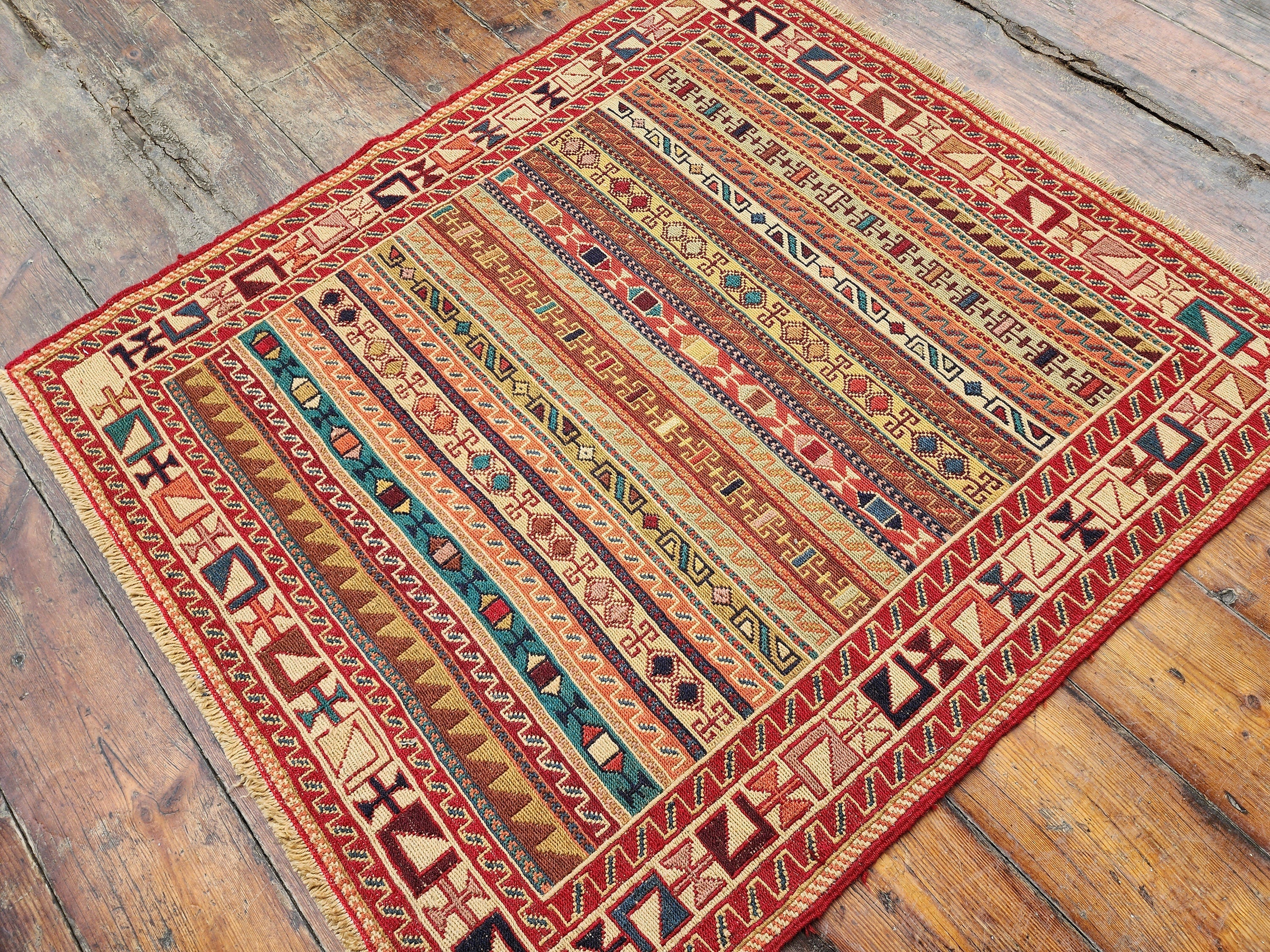 vintage Soumak Wool Small Rug — back view