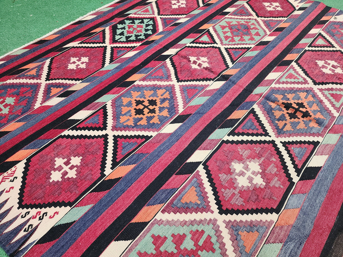 antique Kilim Wool Large Area Rug — pattern close-up