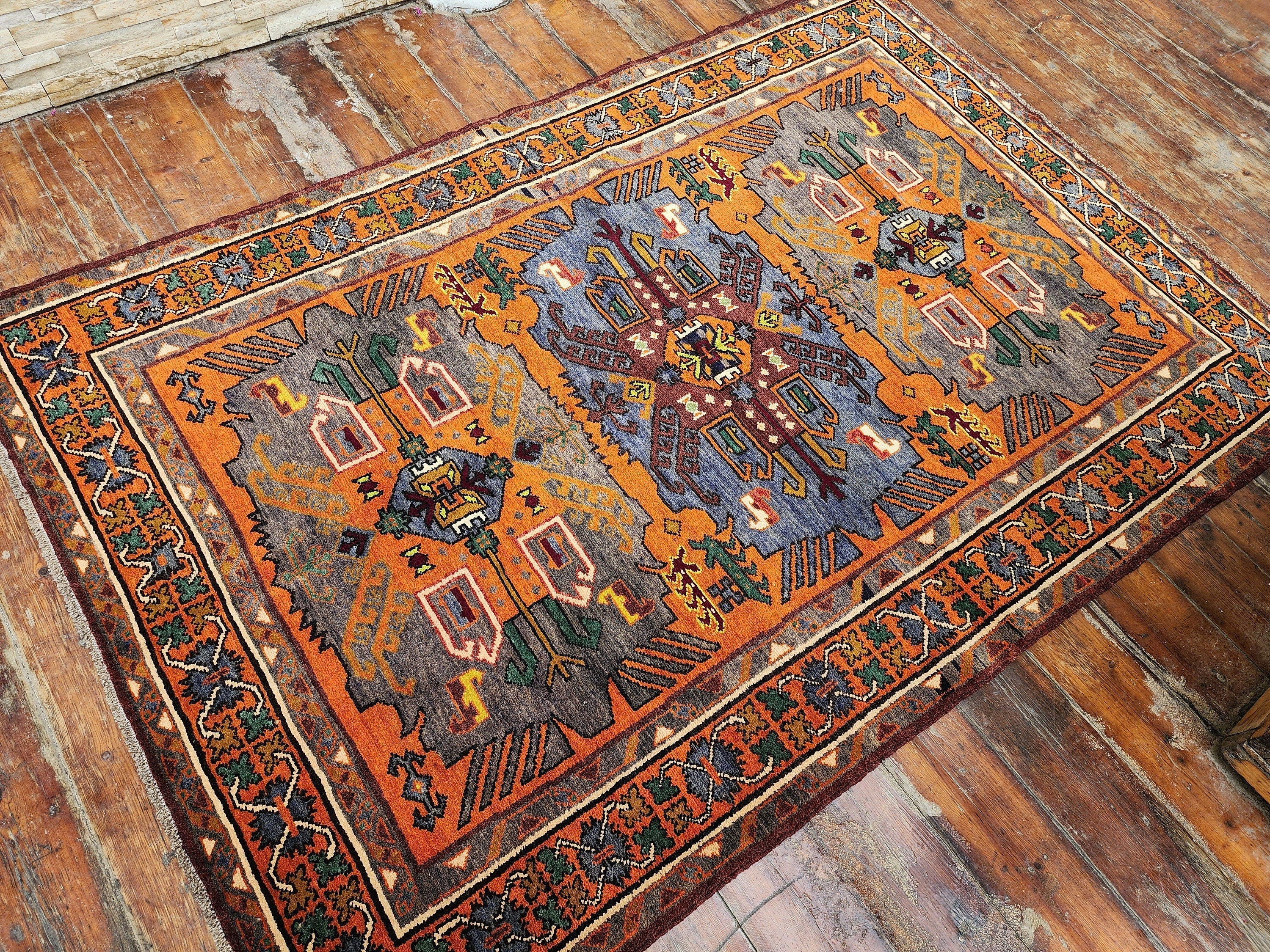 vintage Anatolian Wool Small Rug — pattern close-up