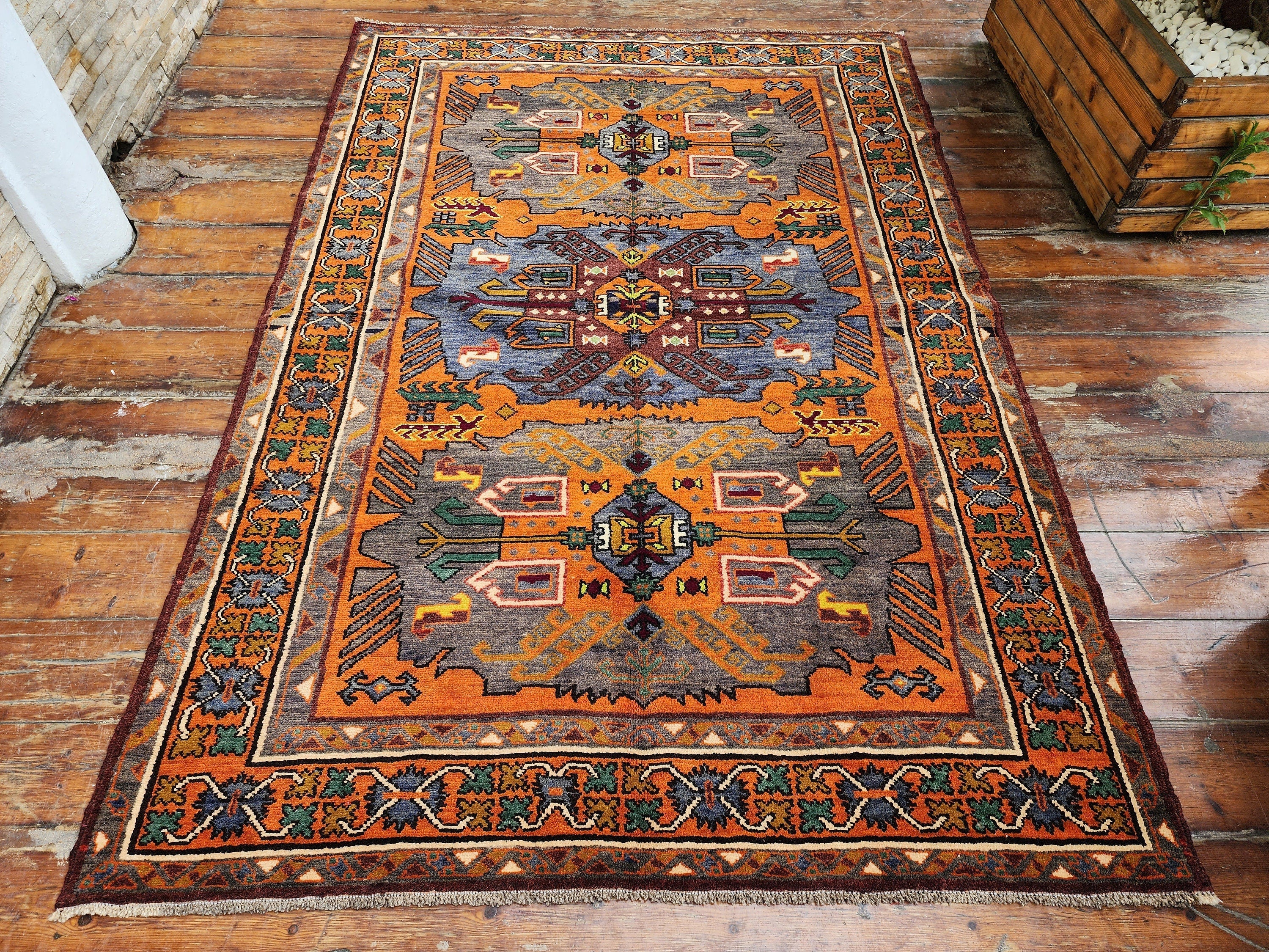 vintage Anatolian Wool Small Rug — back view