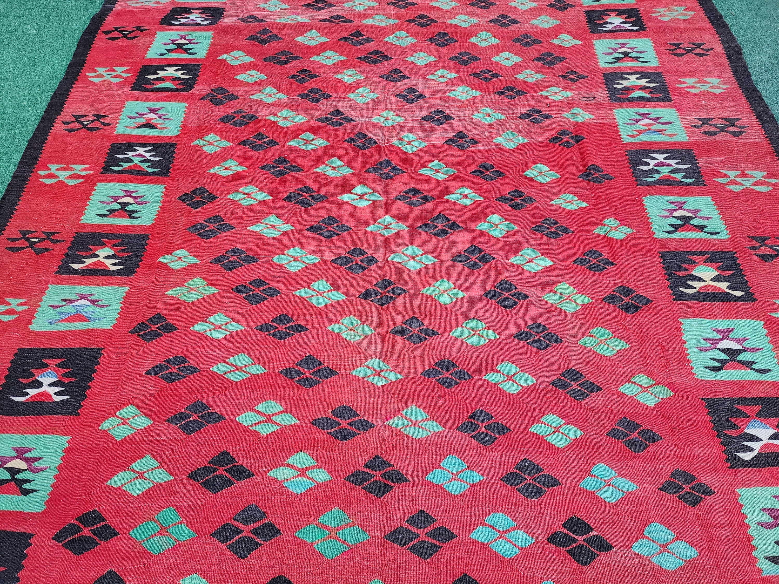 antique Kilim Wool Large Area Rug — detail texture