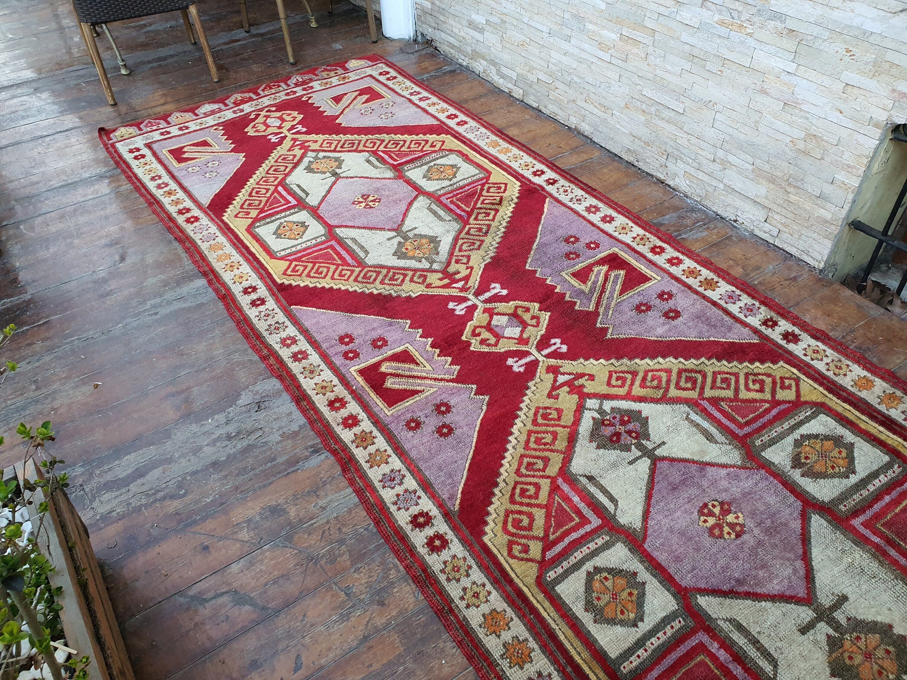 antique Konya Wool Runner Rug — back view