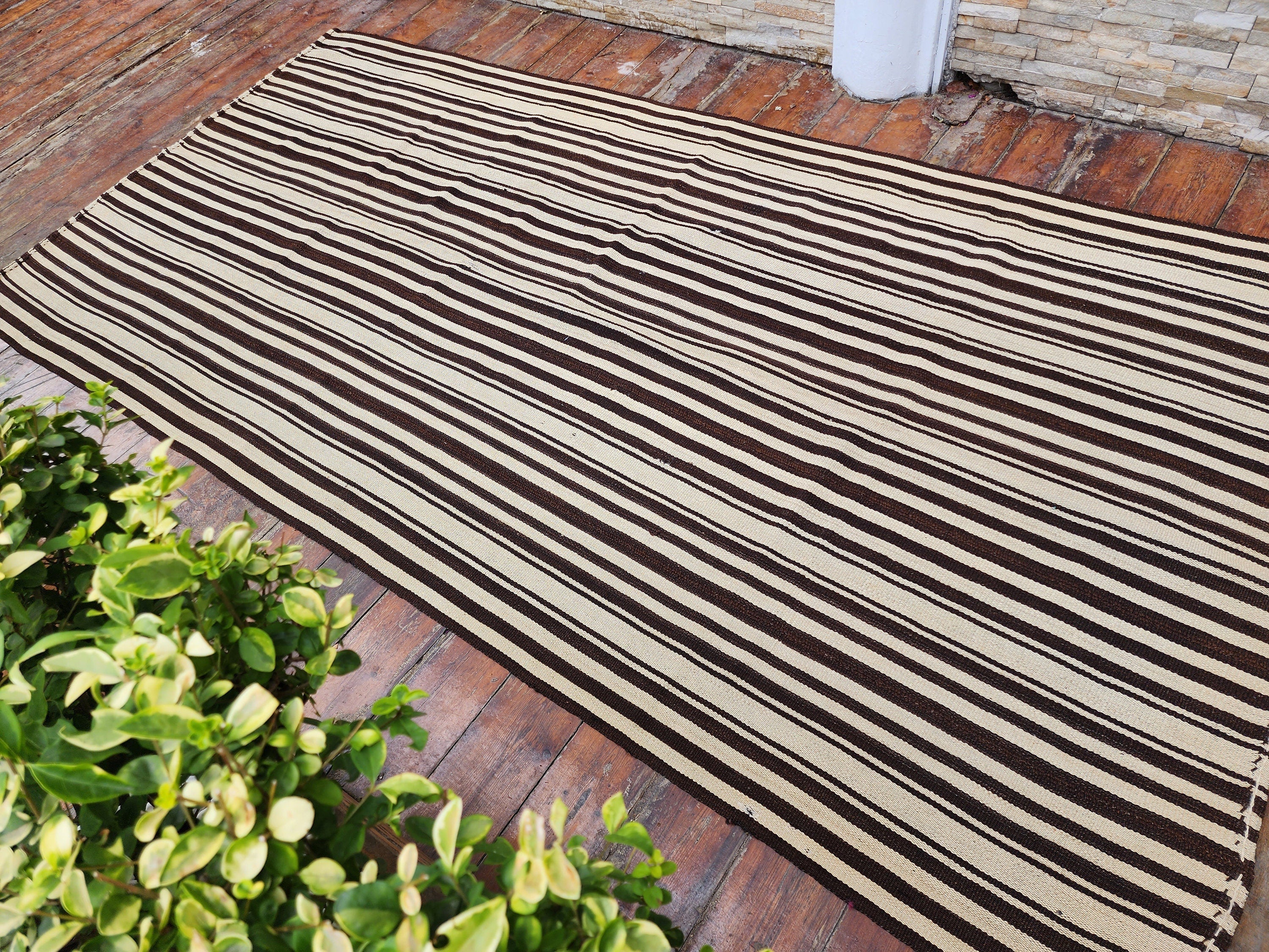 vintage Kilim Wool Area Rug — back view