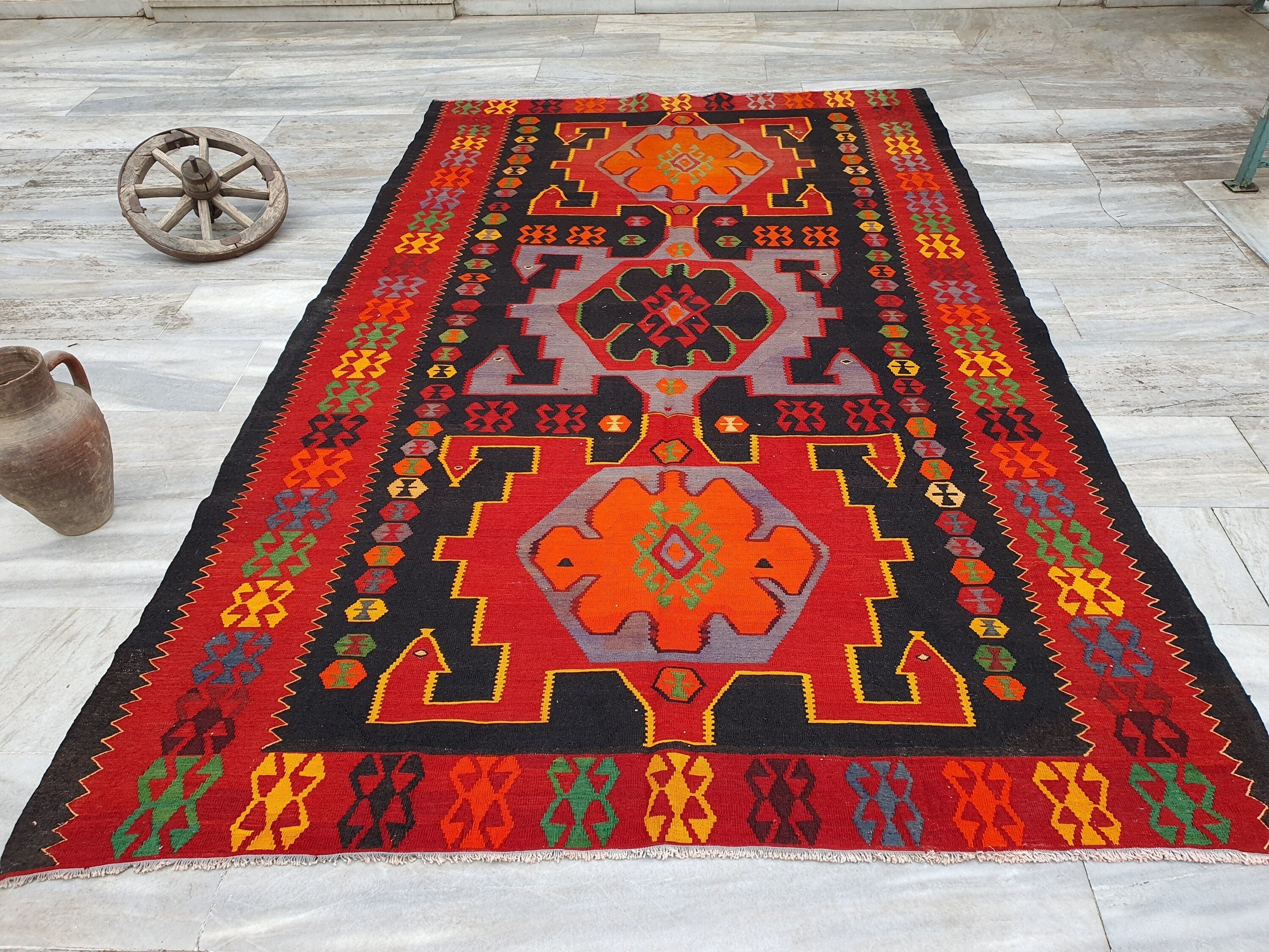vintage Kilim Wool Area Rug — back view