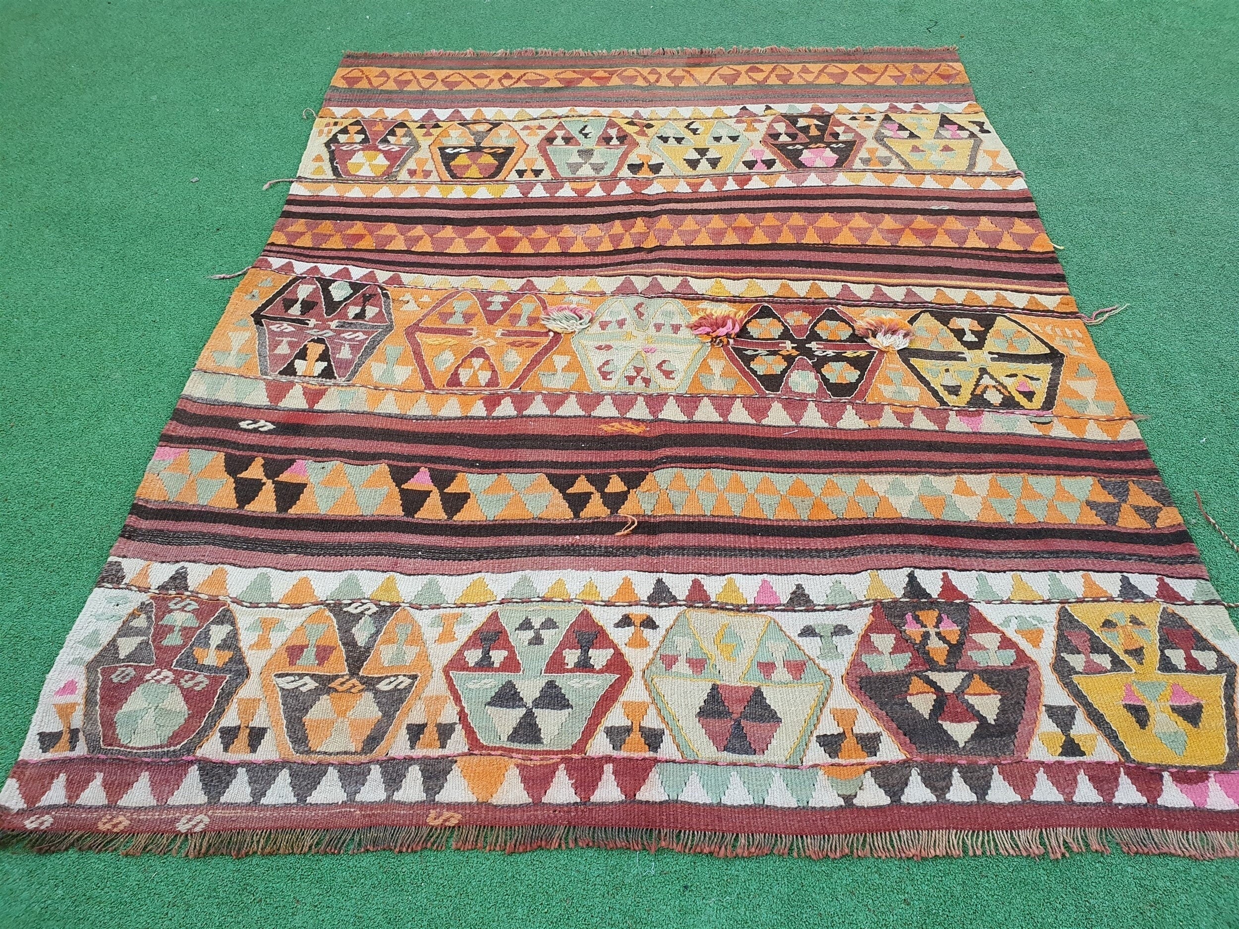 antique Kilim Wool Area Rug — back view