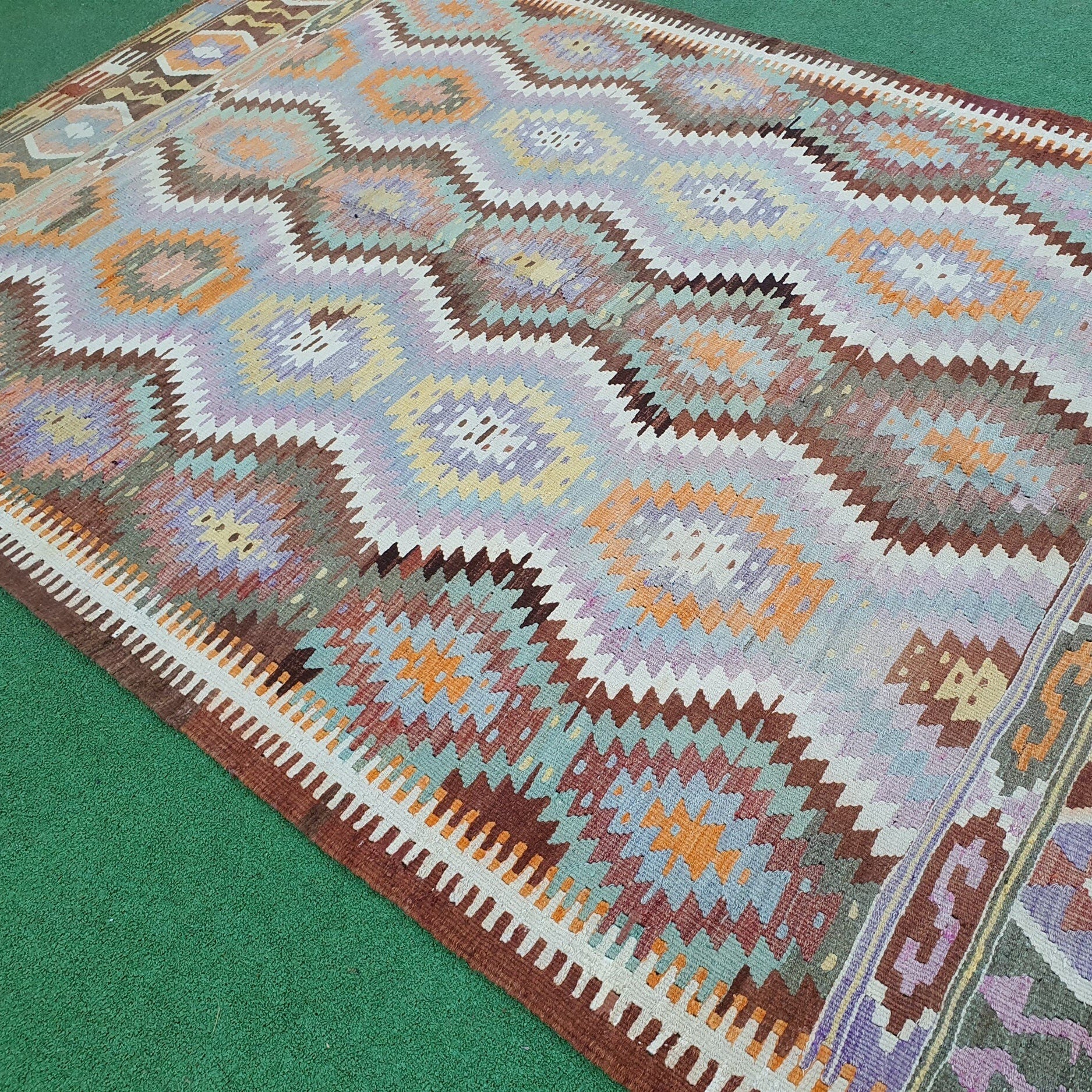 vintage Kilim Wool Area Rug — back view