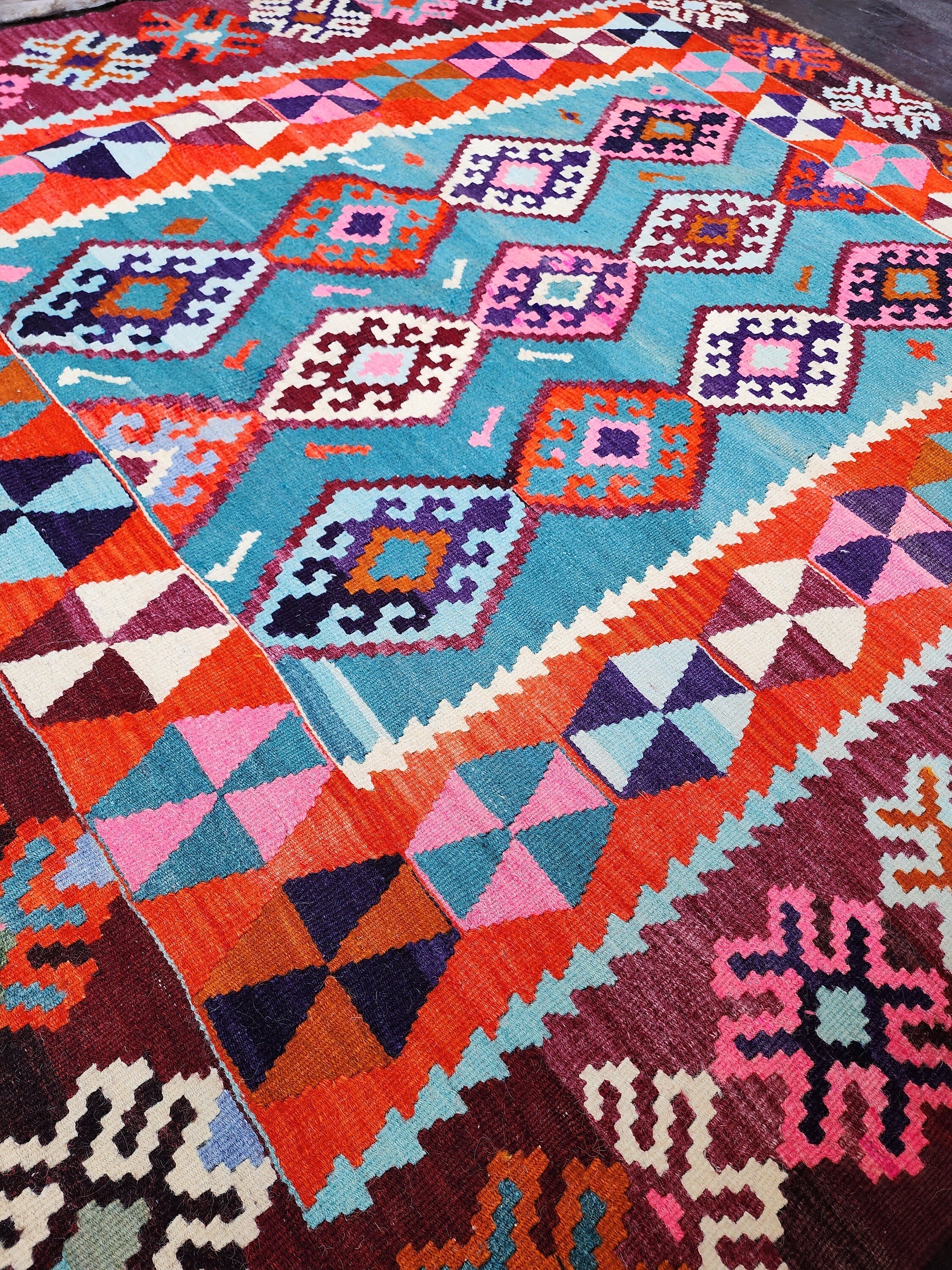 vintage Anatolian Wool Runner Rug — back view