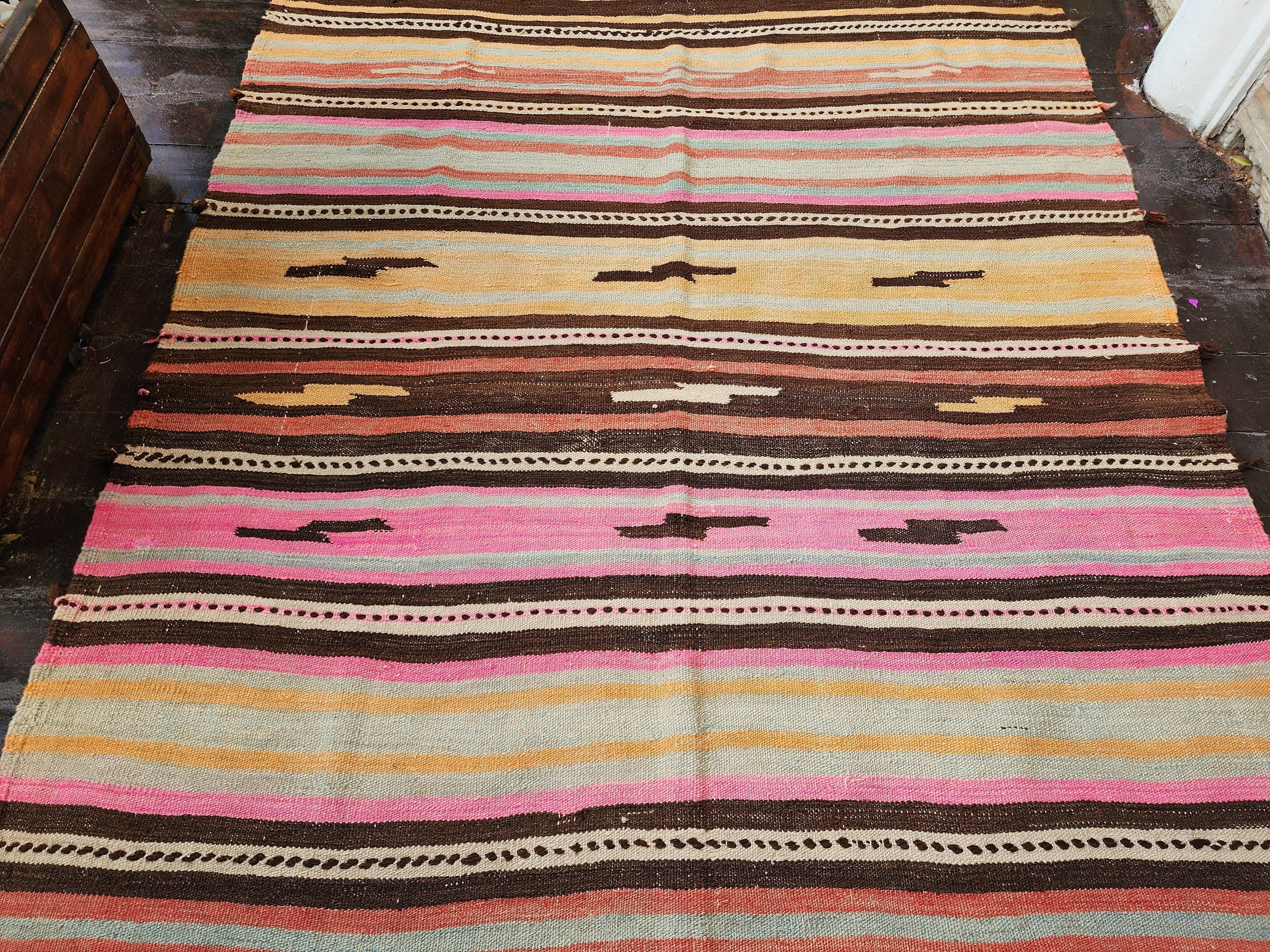 antique Cicim Wool Area Rug — pattern close-up