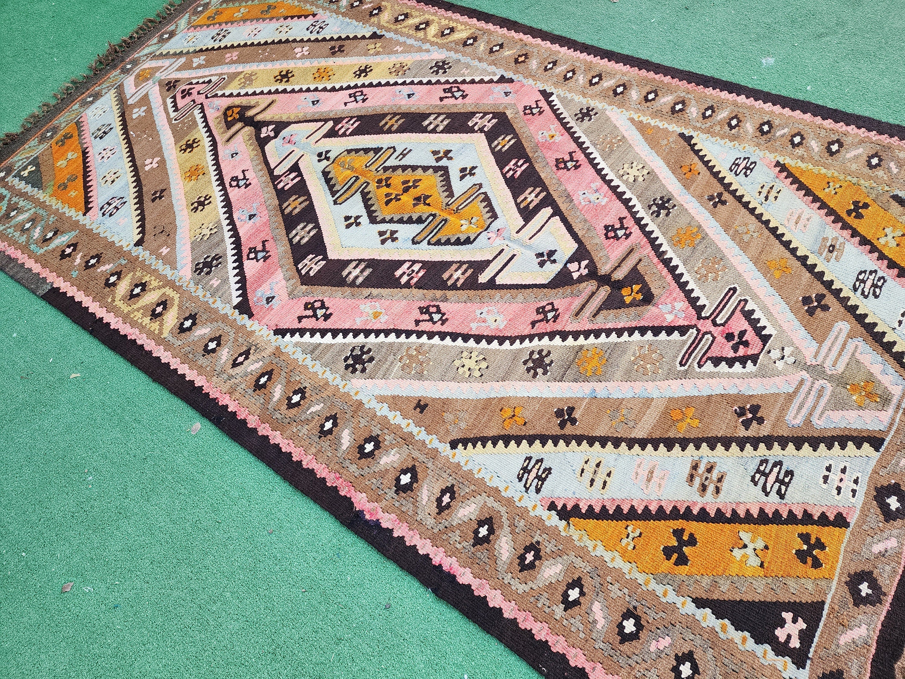 vintage Oushak Wool Area Rug — back view