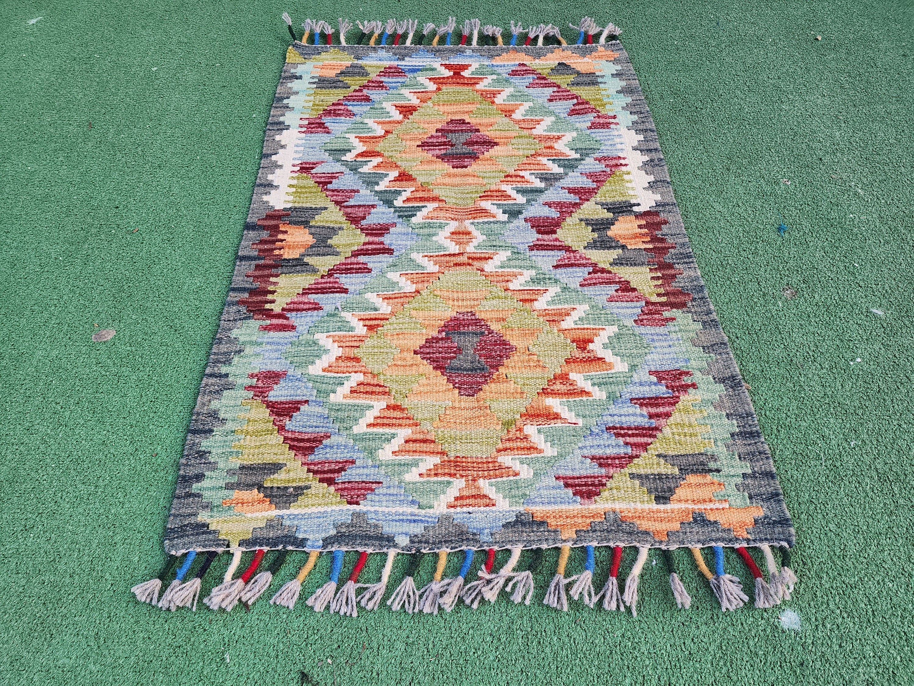 vintage Afghan Wool Small Rug — back view