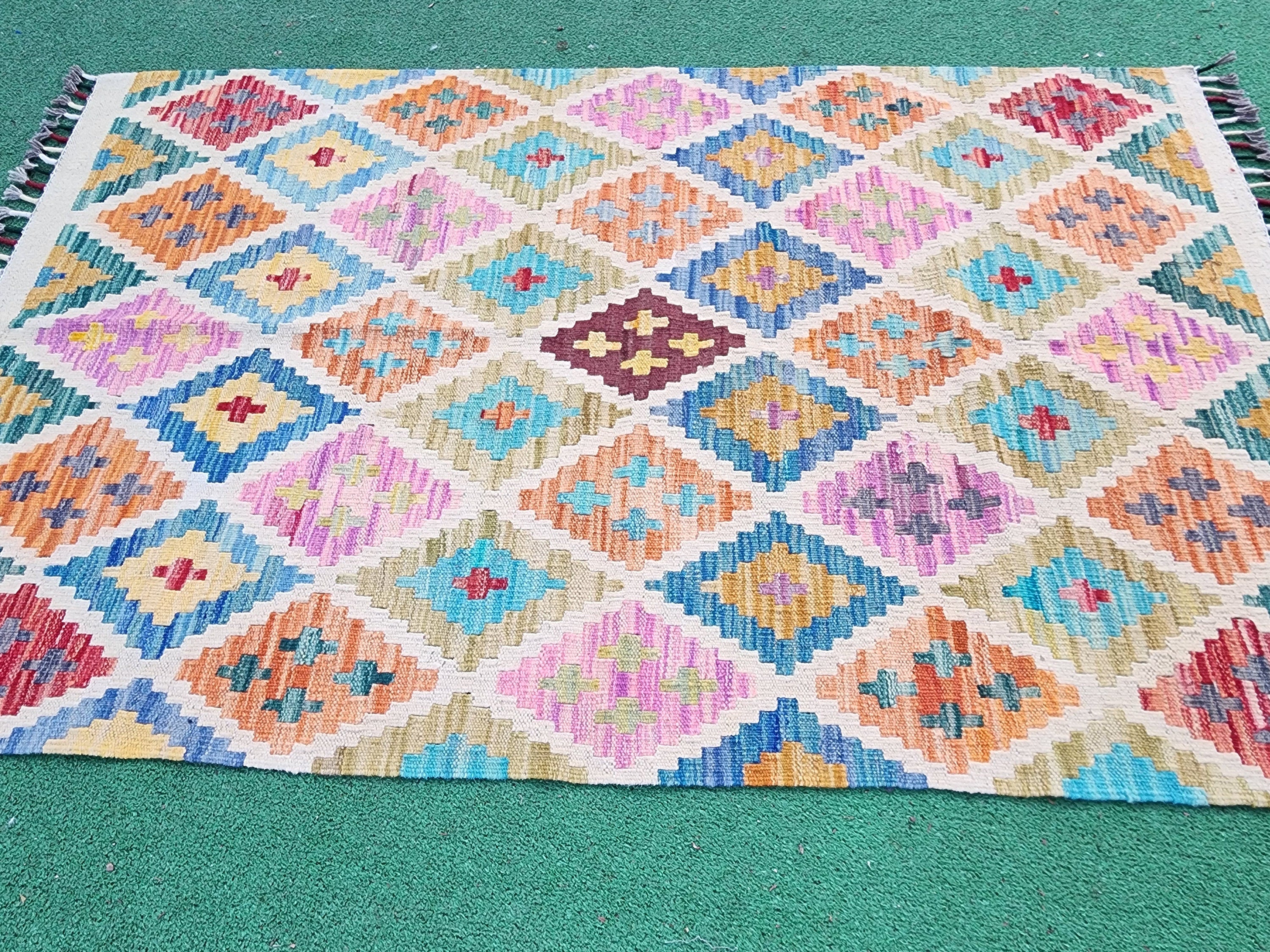 vintage Afghan Wool Small Rug — detail texture