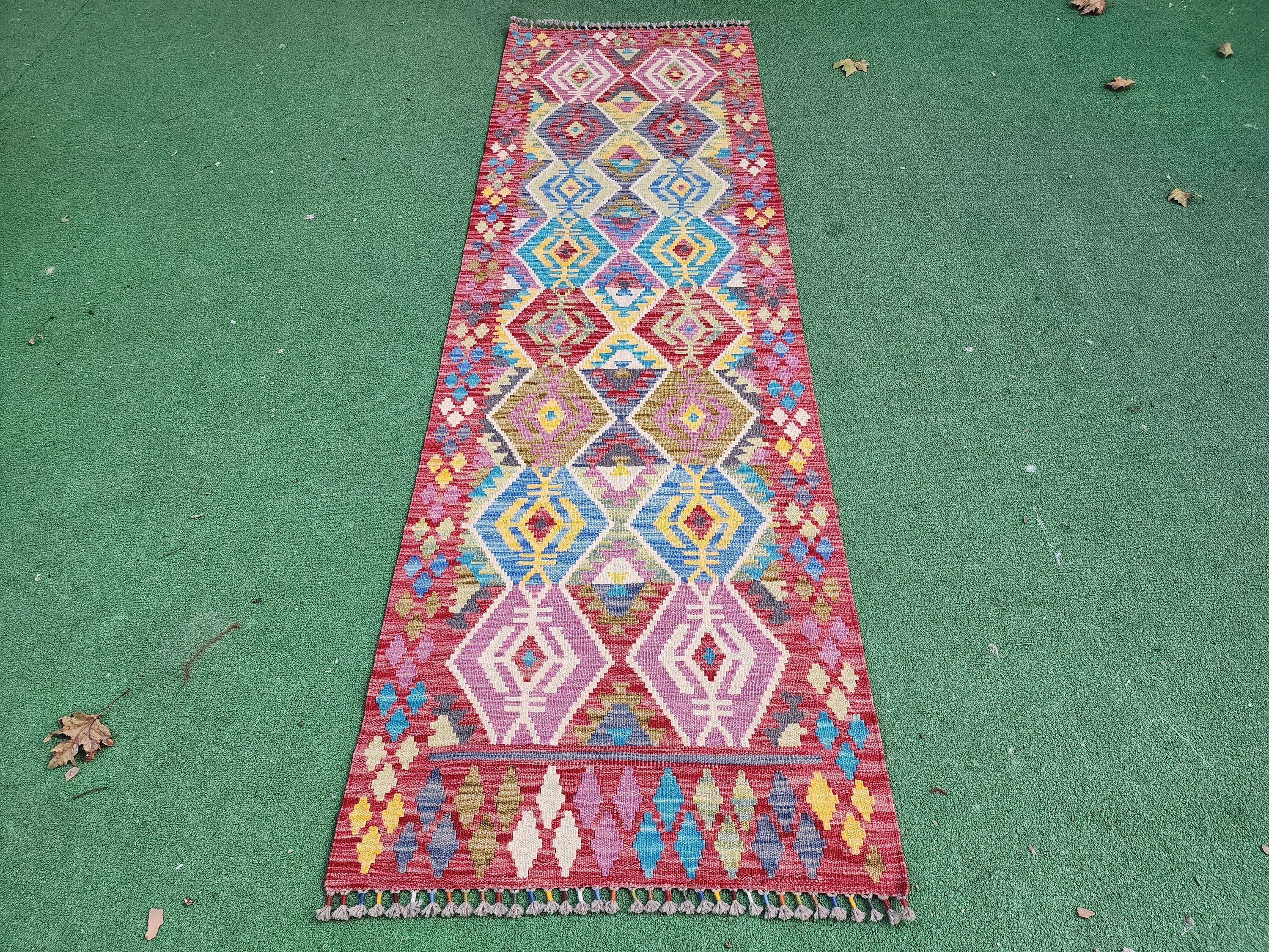 vintage Afghan Wool Runner Rug — back view