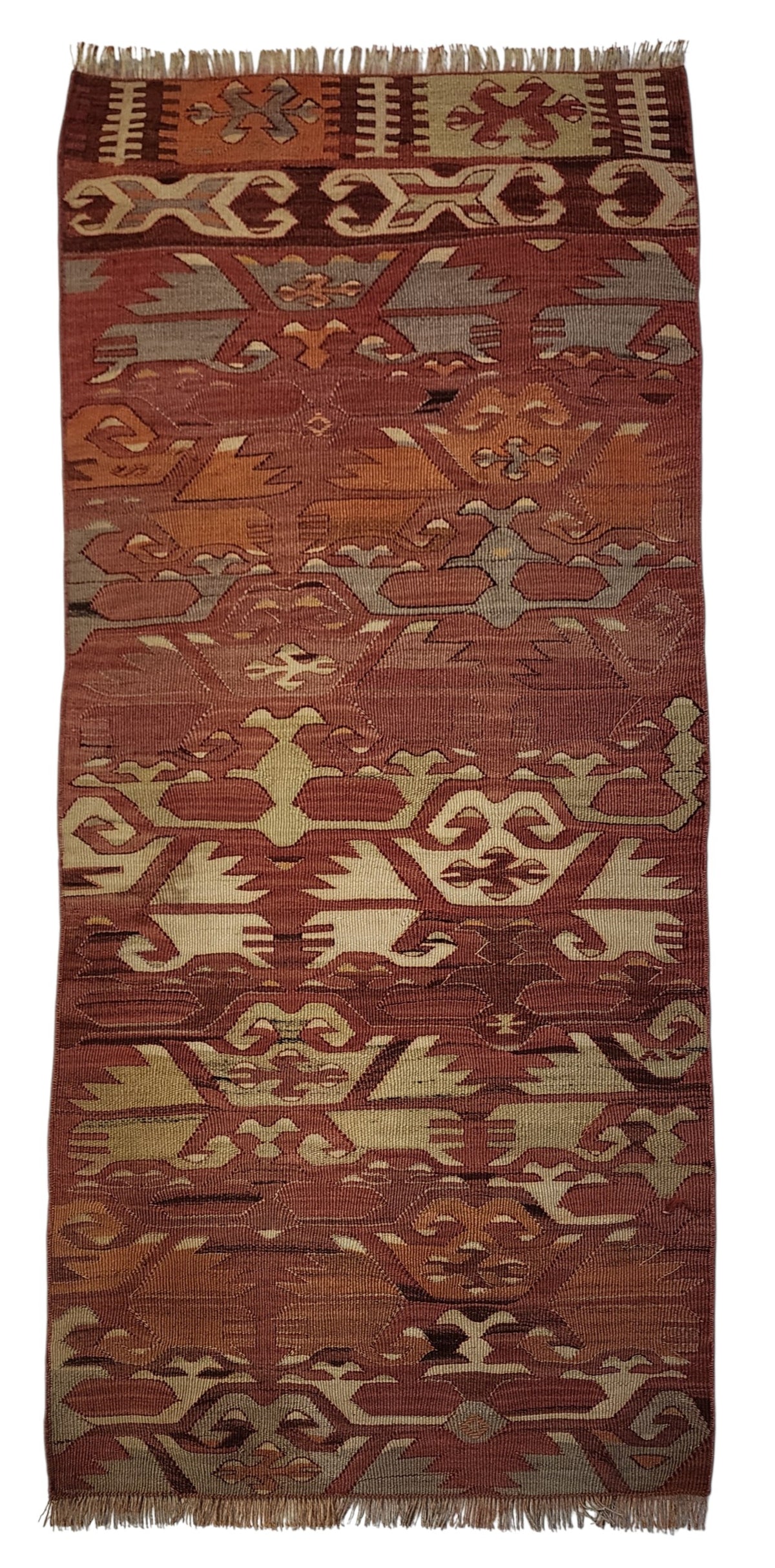 Authentic Vintage Afyon Kilim Runner – Handwoven Wool Tribal Anatolian Flatweave (53cm x 122cm)