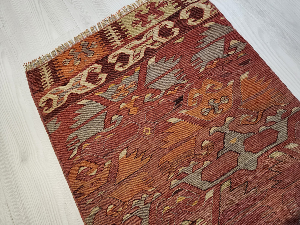 Authentic Vintage Afyon Kilim Runner – Handwoven Wool Tribal Anatolian Flatweave (53cm x 122cm)