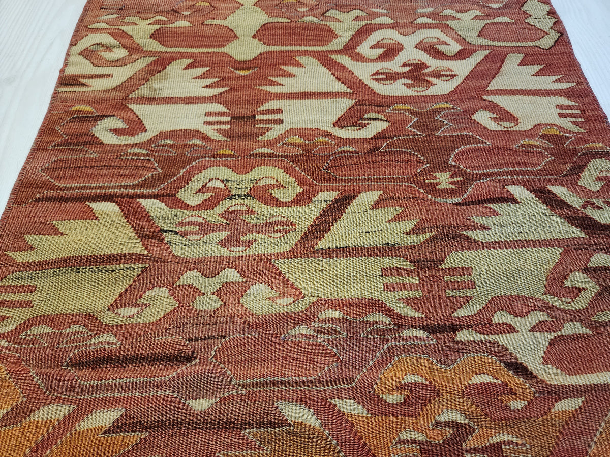 Authentic Vintage Afyon Kilim Runner – Handwoven Wool Tribal Anatolian Flatweave (53cm x 122cm)