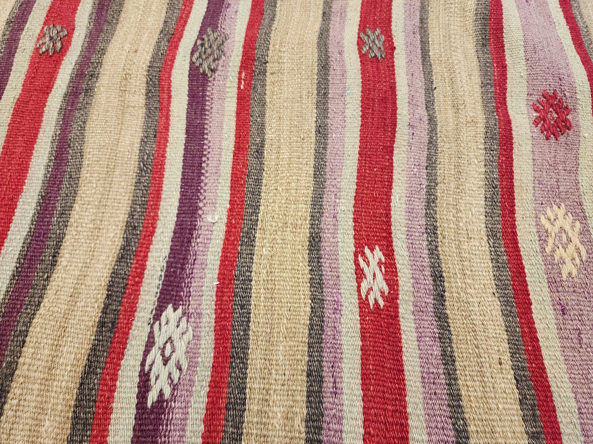Hand-Woven Turkish Striped Cicim Kilim, Anatolian Wool Flatweave Rug (4'8''x8'4'')