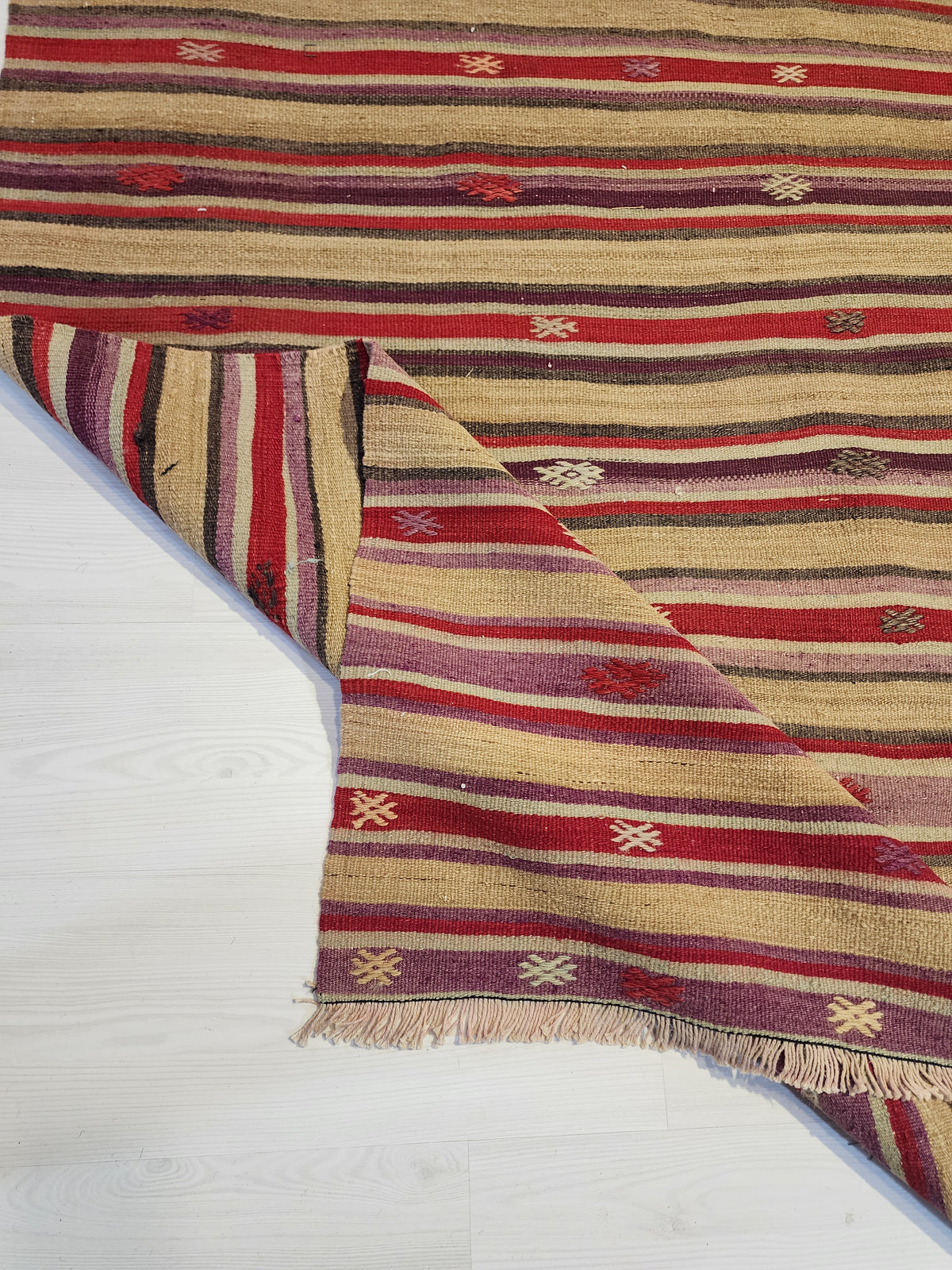 Hand-Woven Turkish Striped Cicim Kilim, Anatolian Wool Flatweave Rug (4'8''x8'4'')