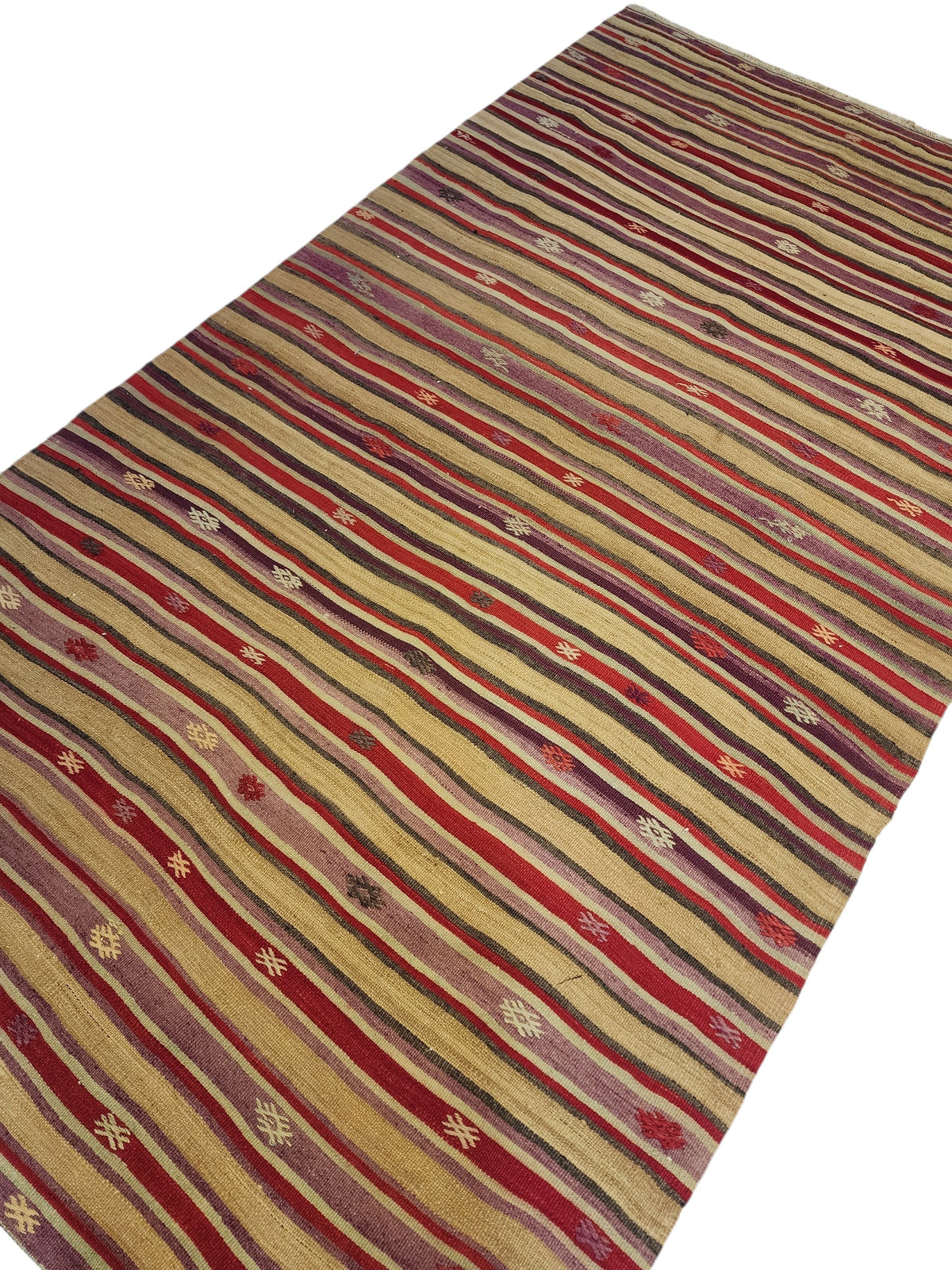 Hand-Woven Turkish Striped Cicim Kilim, Anatolian Wool Flatweave Rug (4'8''x8'4'')