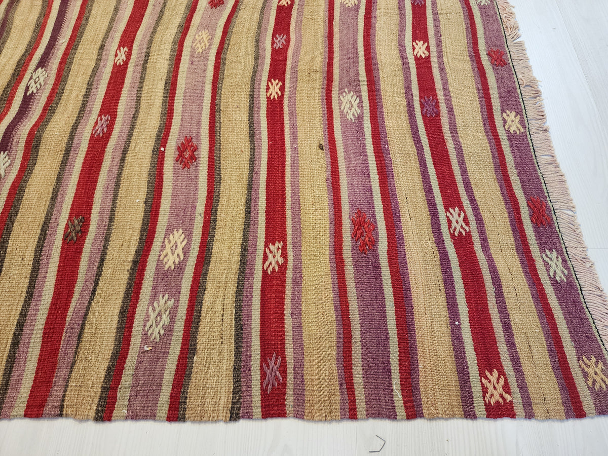 Hand-Woven Turkish Striped Cicim Kilim, Anatolian Wool Flatweave Rug (4'8''x8'4'')