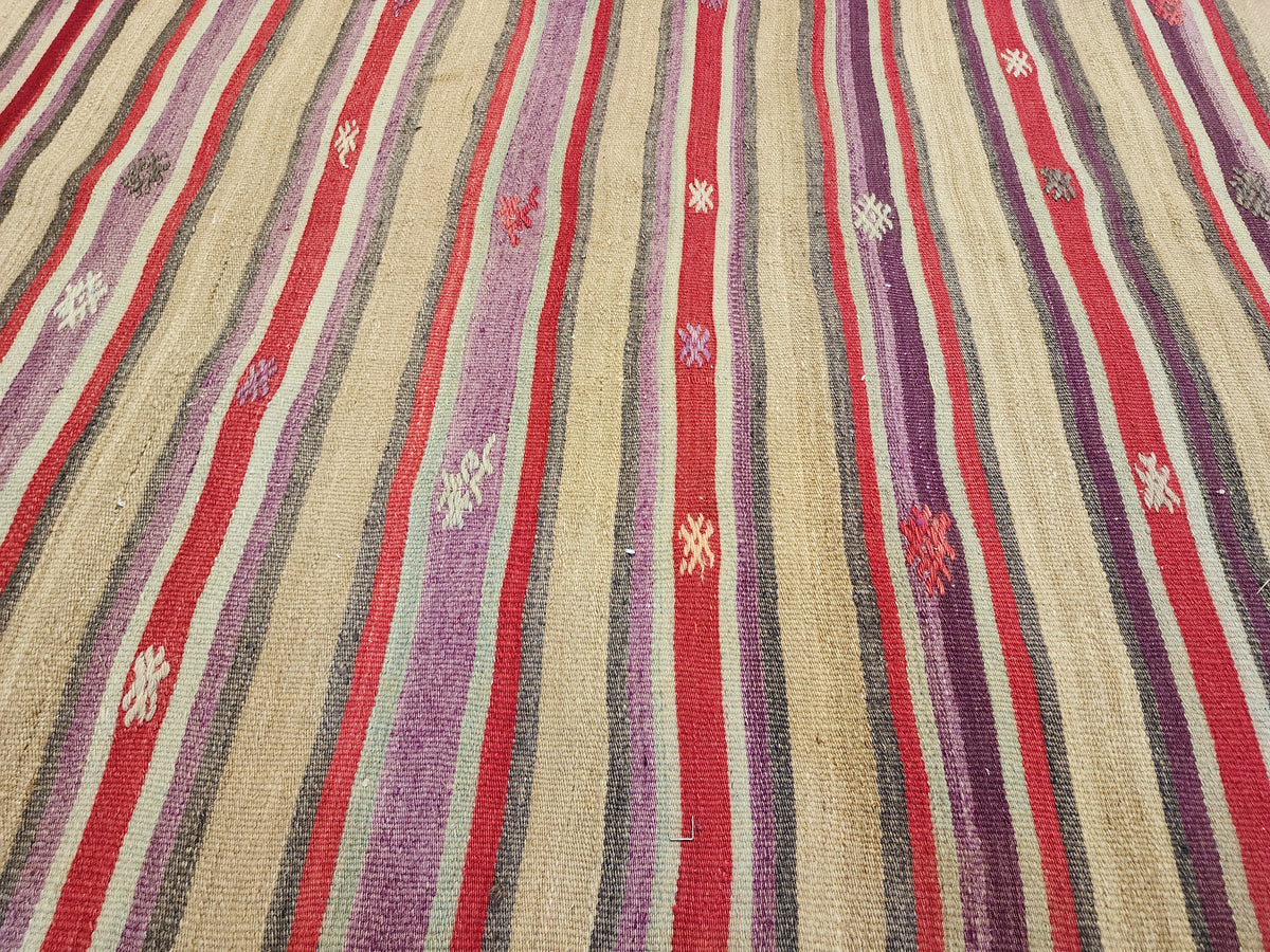 Hand-Woven Turkish Striped Cicim Kilim, Anatolian Wool Flatweave Rug (4'8''x8'4'')