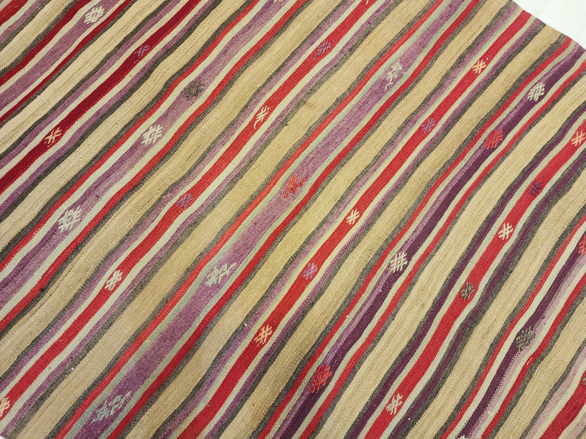 Hand-Woven Turkish Striped Cicim Kilim, Anatolian Wool Flatweave Rug (4'8''x8'4'')