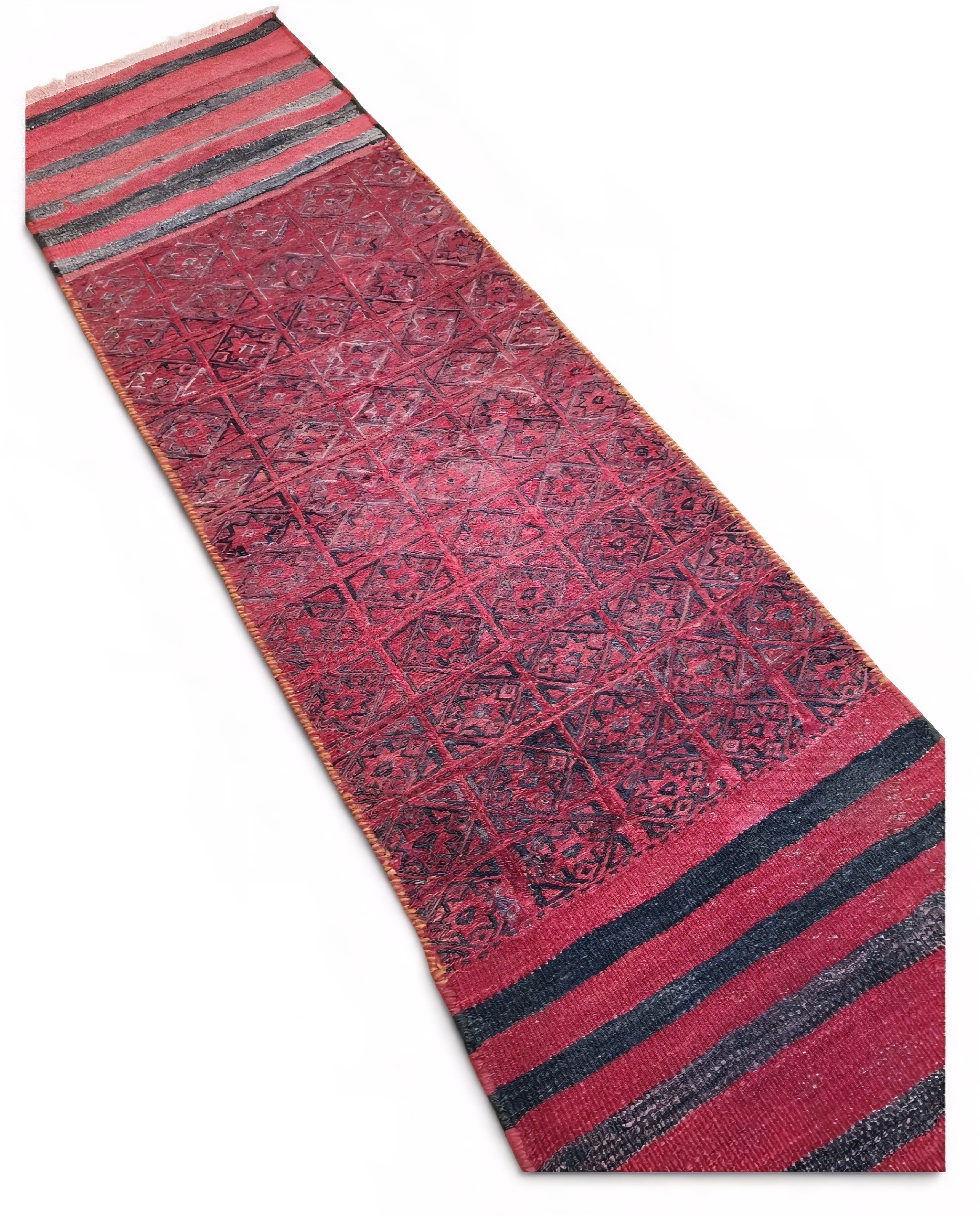 Şehrazat — Handmade Vintage Wool Tribal Runner Rug, Red Gray Turkish Boho Carpet, 2x7