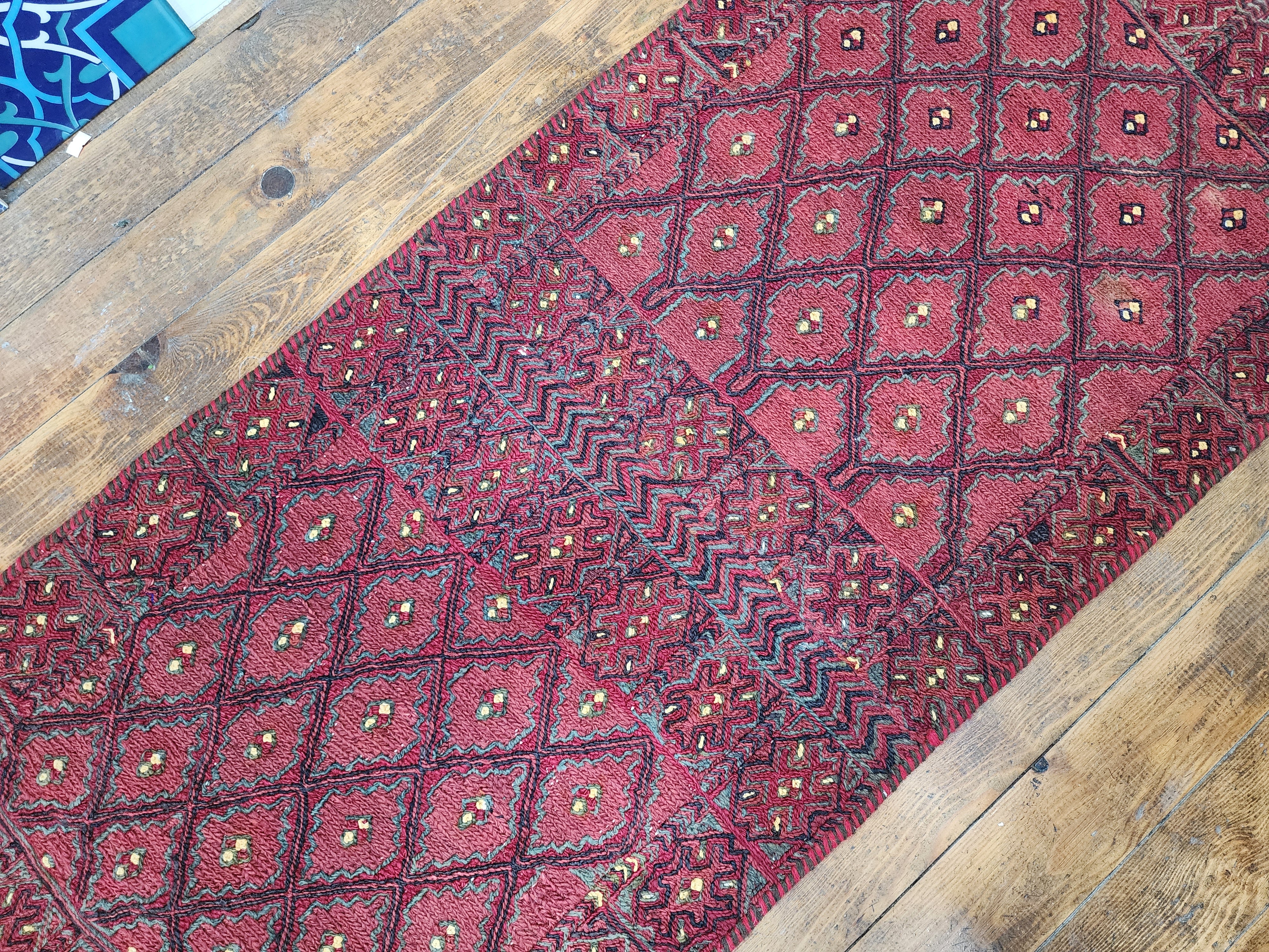 Phocaea — Handmade Vintage Wool Tribal Runner Rug, Red Purple Turkish Boho Carpet, 1'8''x7'3''