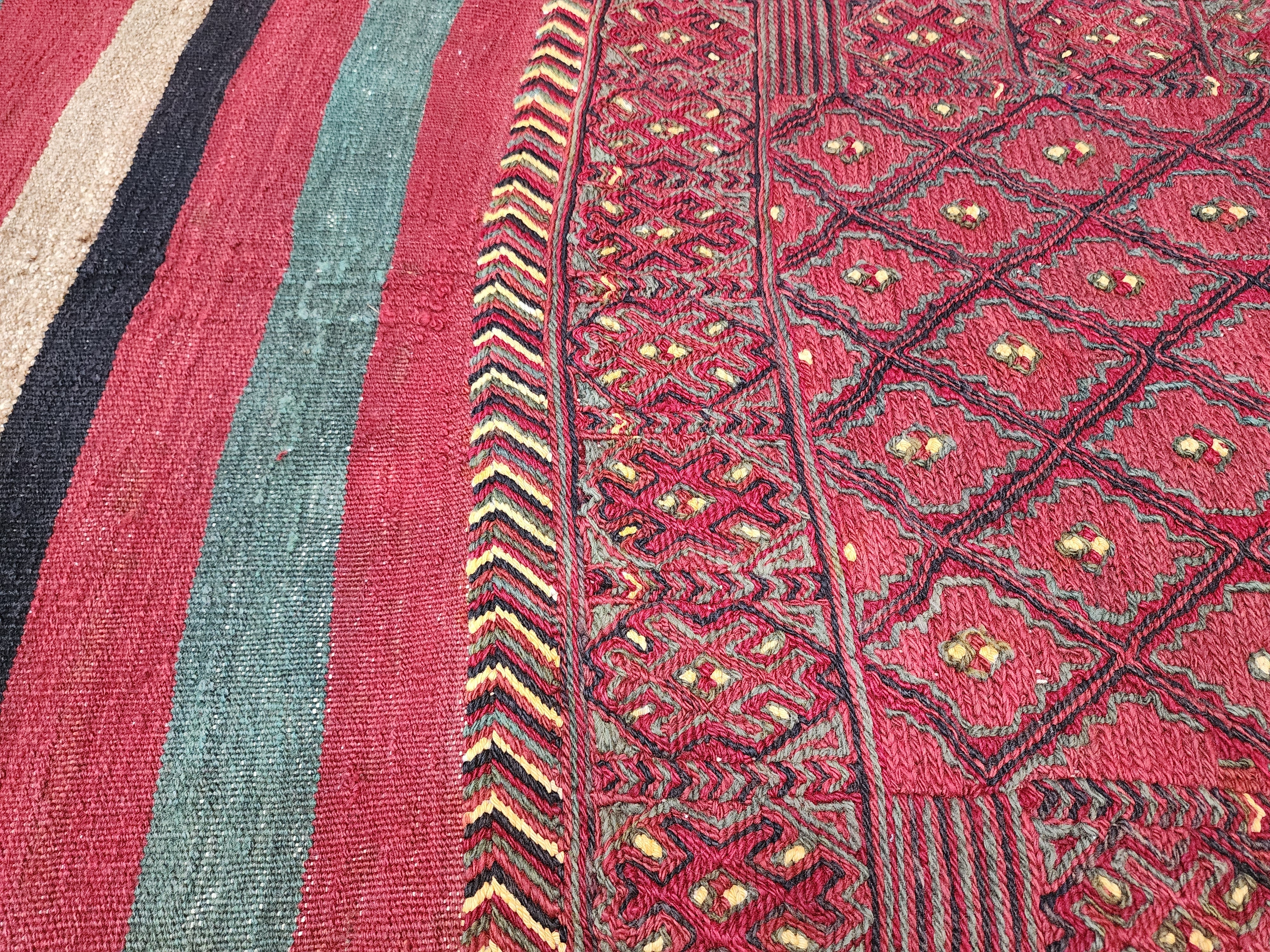 Phocaea — Handmade Vintage Wool Tribal Runner Rug, Red Purple Turkish Boho Carpet, 1'8''x7'3''