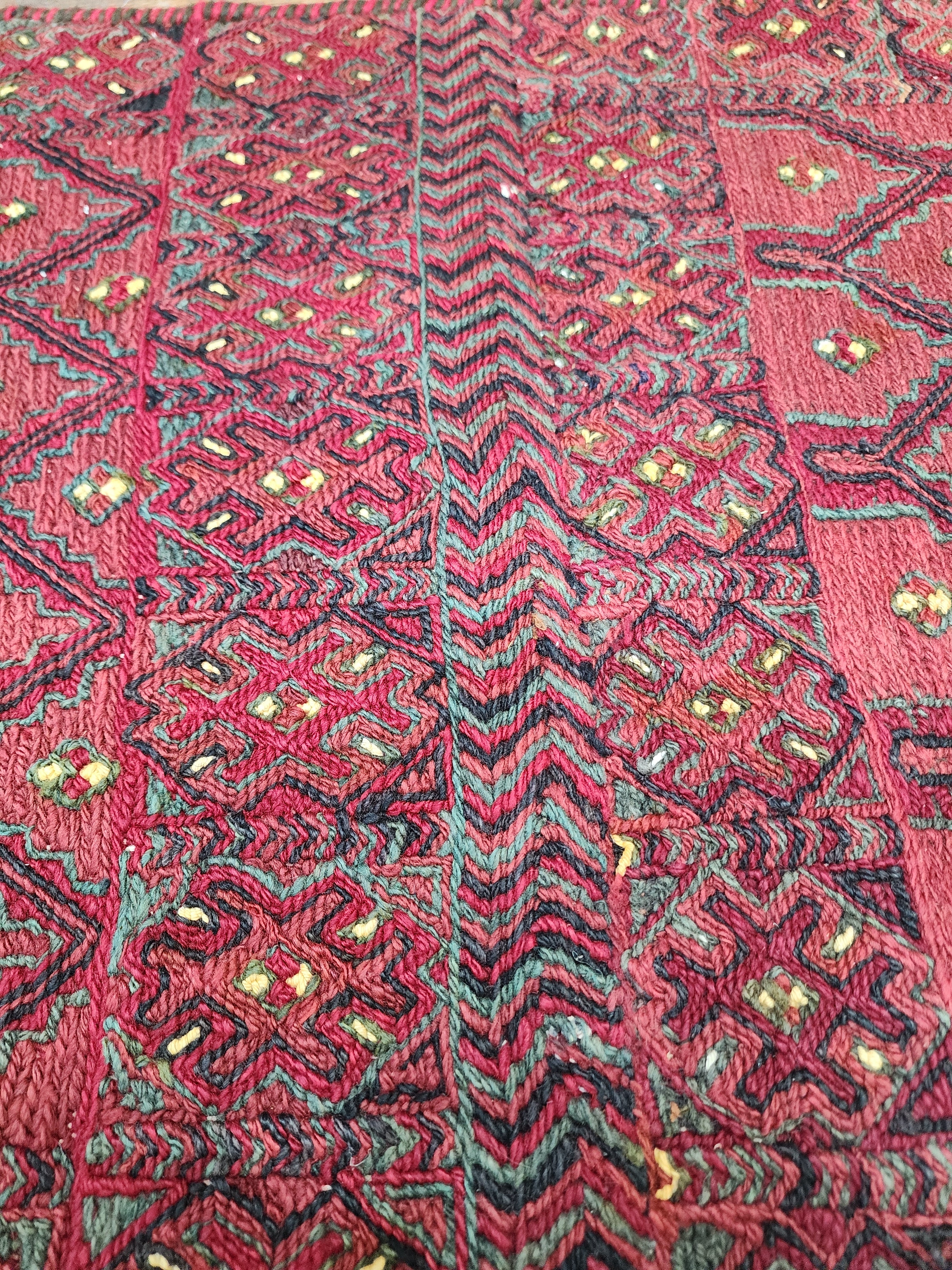 Phocaea — Handmade Vintage Wool Tribal Runner Rug, Red Purple Turkish Boho Carpet, 1'8''x7'3''