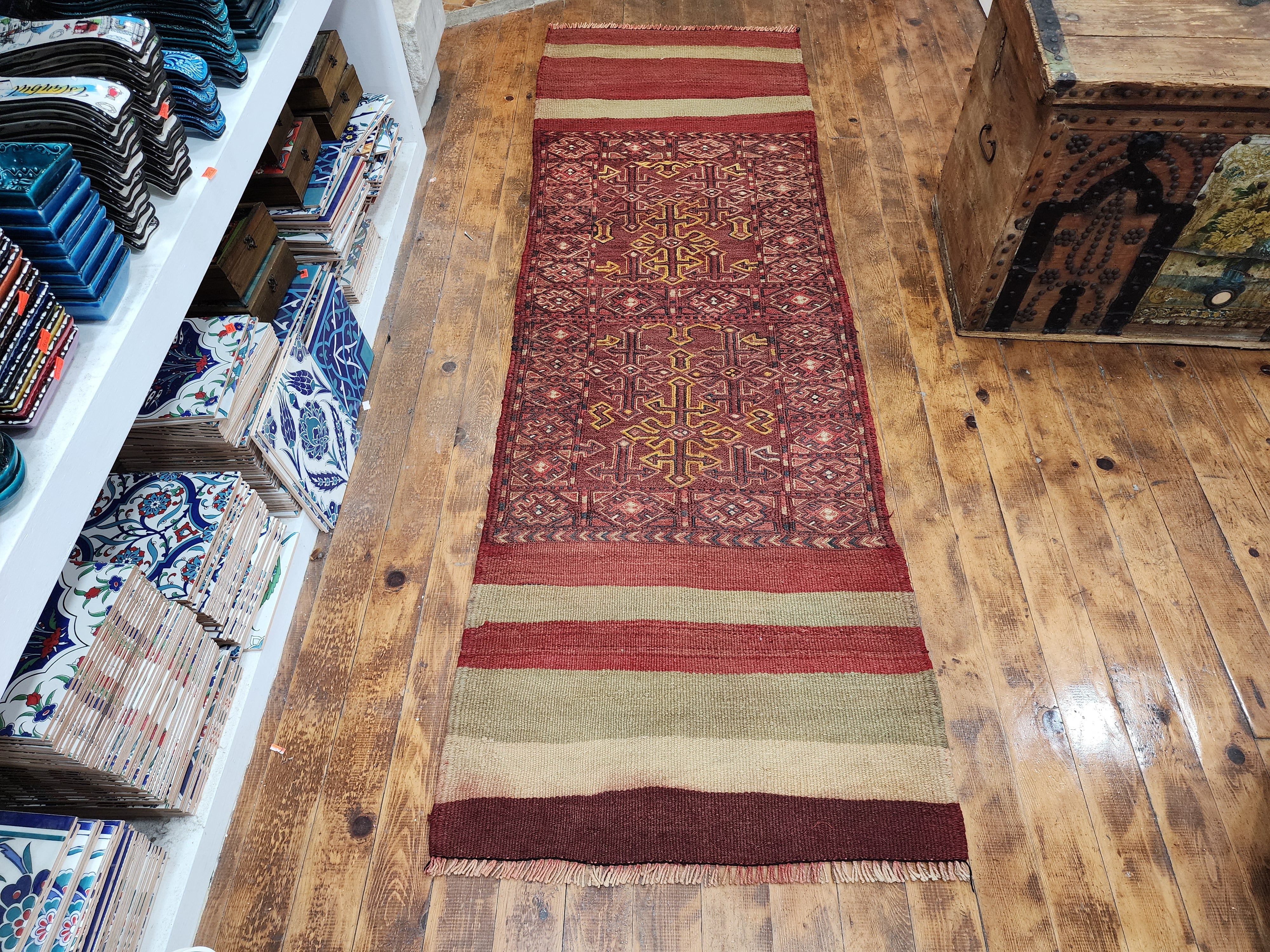 Prosymna — Handmade Vintage Wool Tribal Runner Rug, Purple and Beige Turkish Boho Carpet, 2'3''x''7''