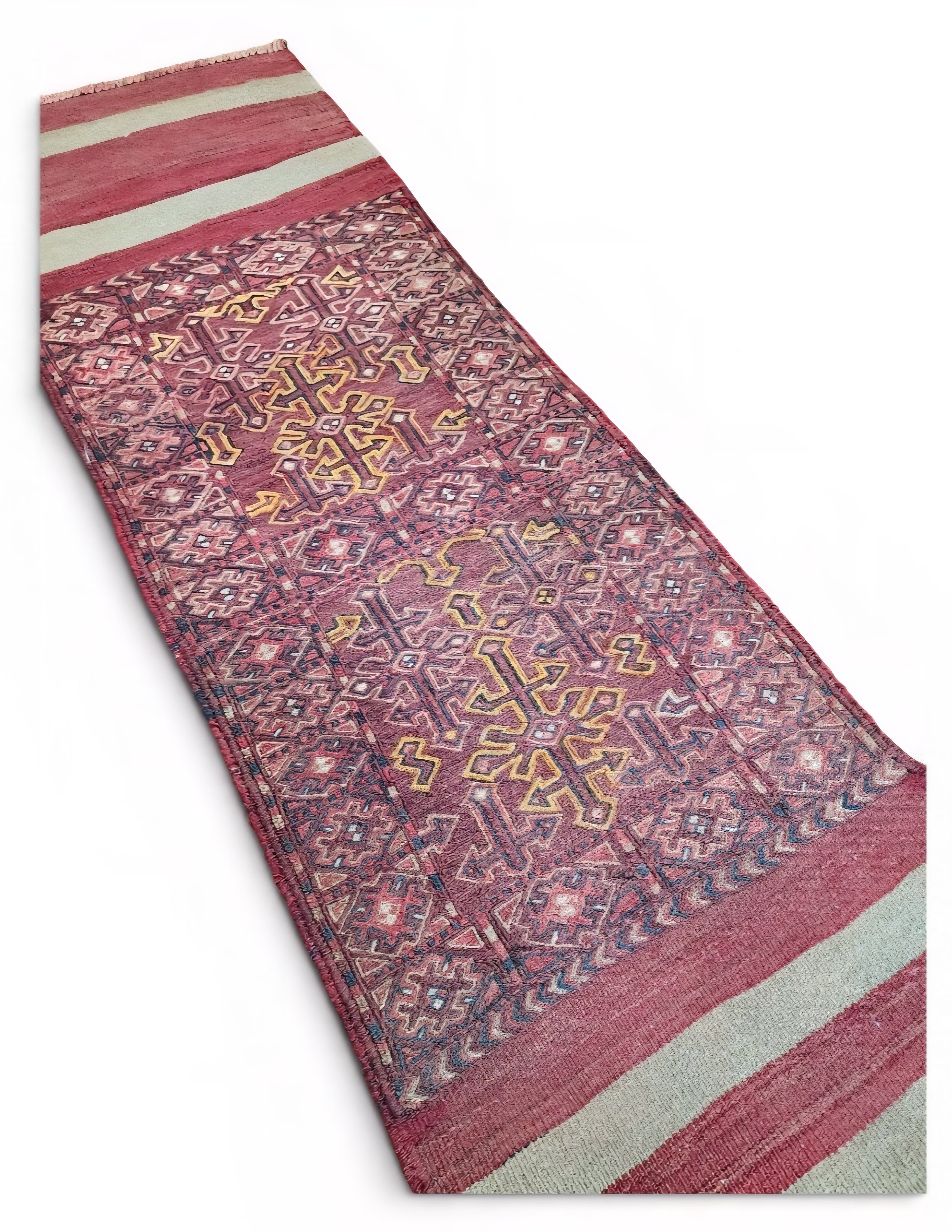 Prosymna — Handmade Vintage Wool Tribal Runner Rug, Purple and Beige Turkish Boho Carpet, 2'3''x''7''