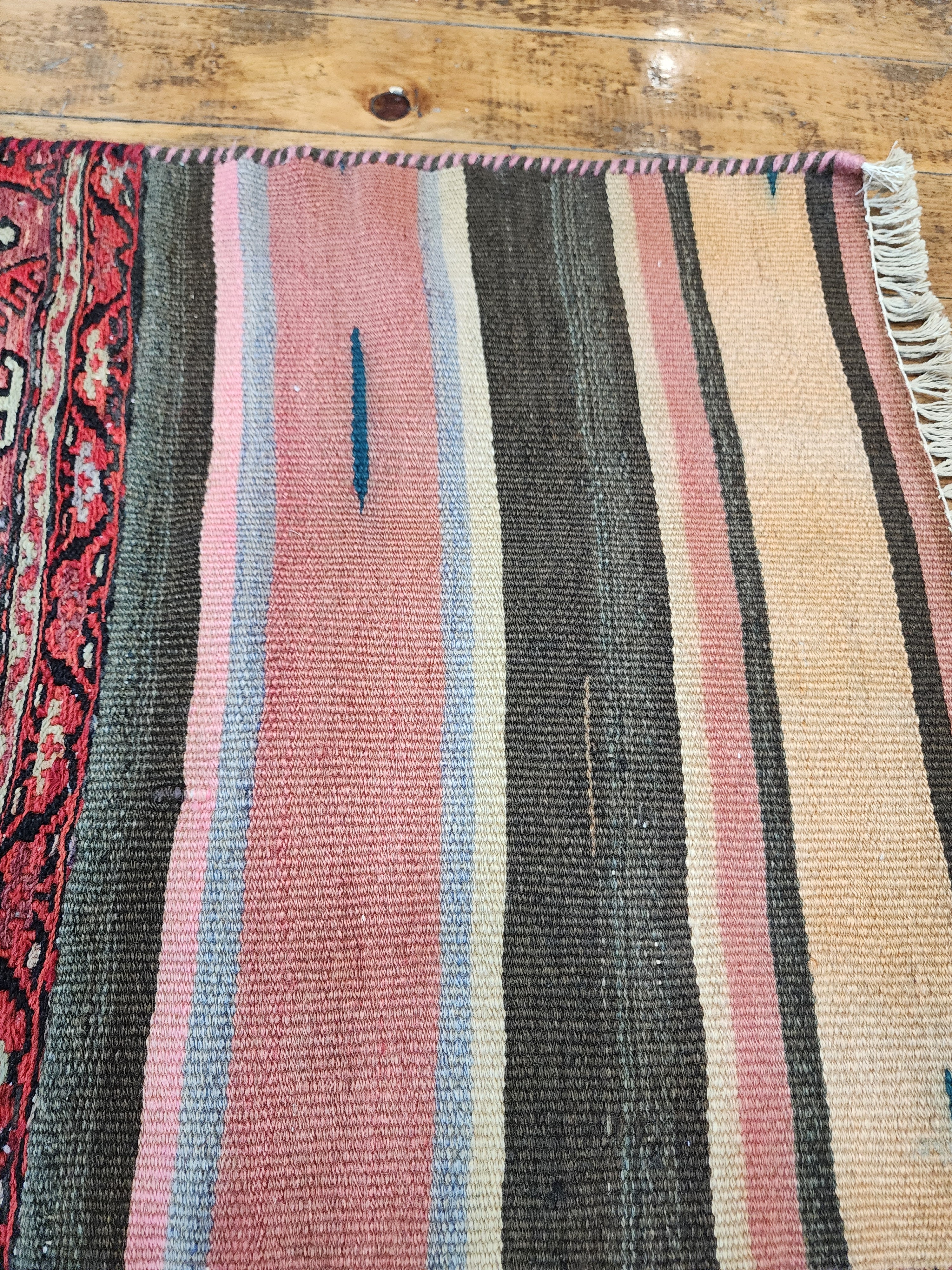 Sterope — Handmade Vintage Wool Tribal Runner Rug, Red Gray Turkish Boho Carpet, 1'6''x''6''