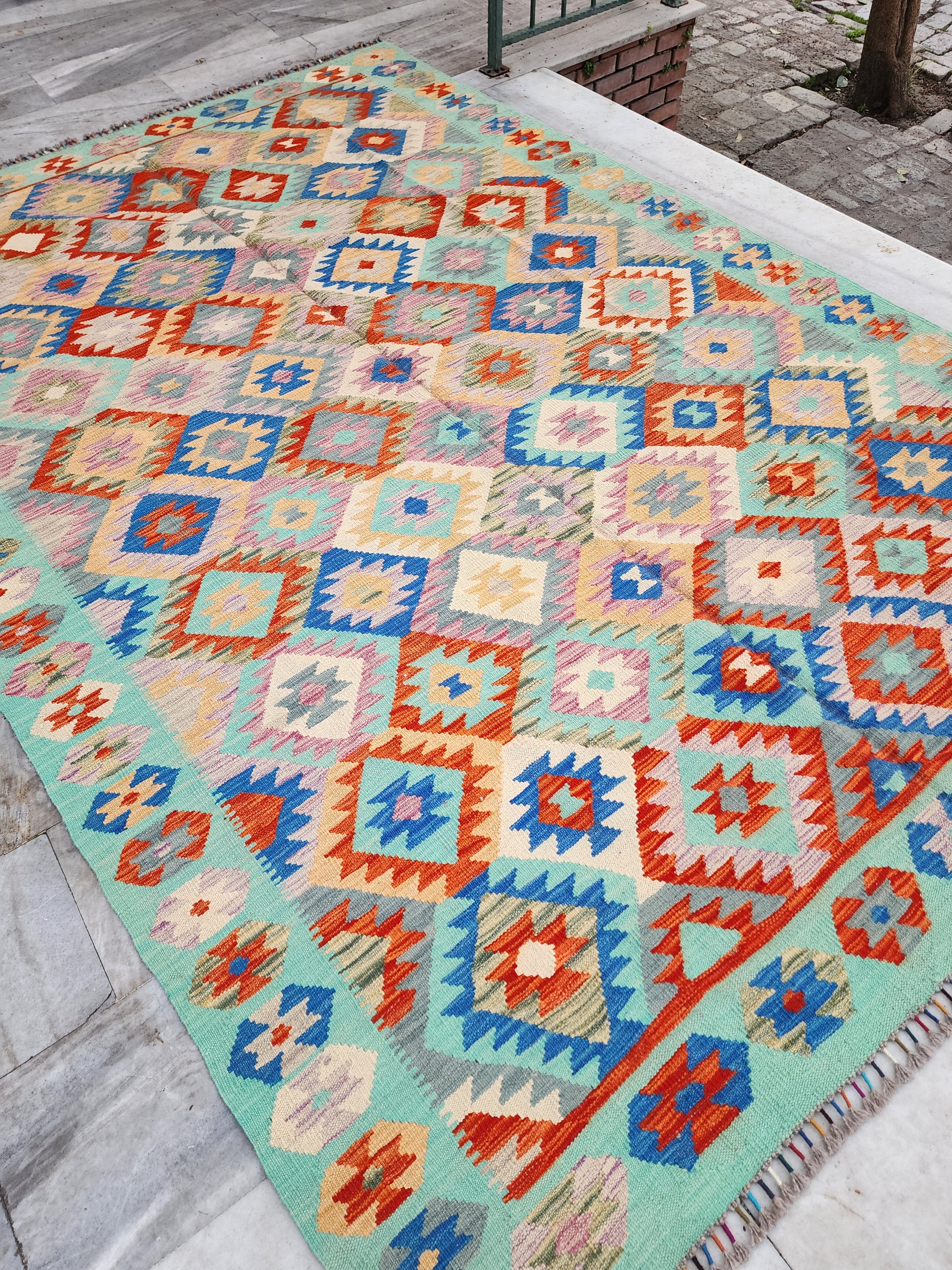 Iouliana — Handmade Turkish Kilim Rug: Vintage Wool Anatolian Boho Decor 7x10