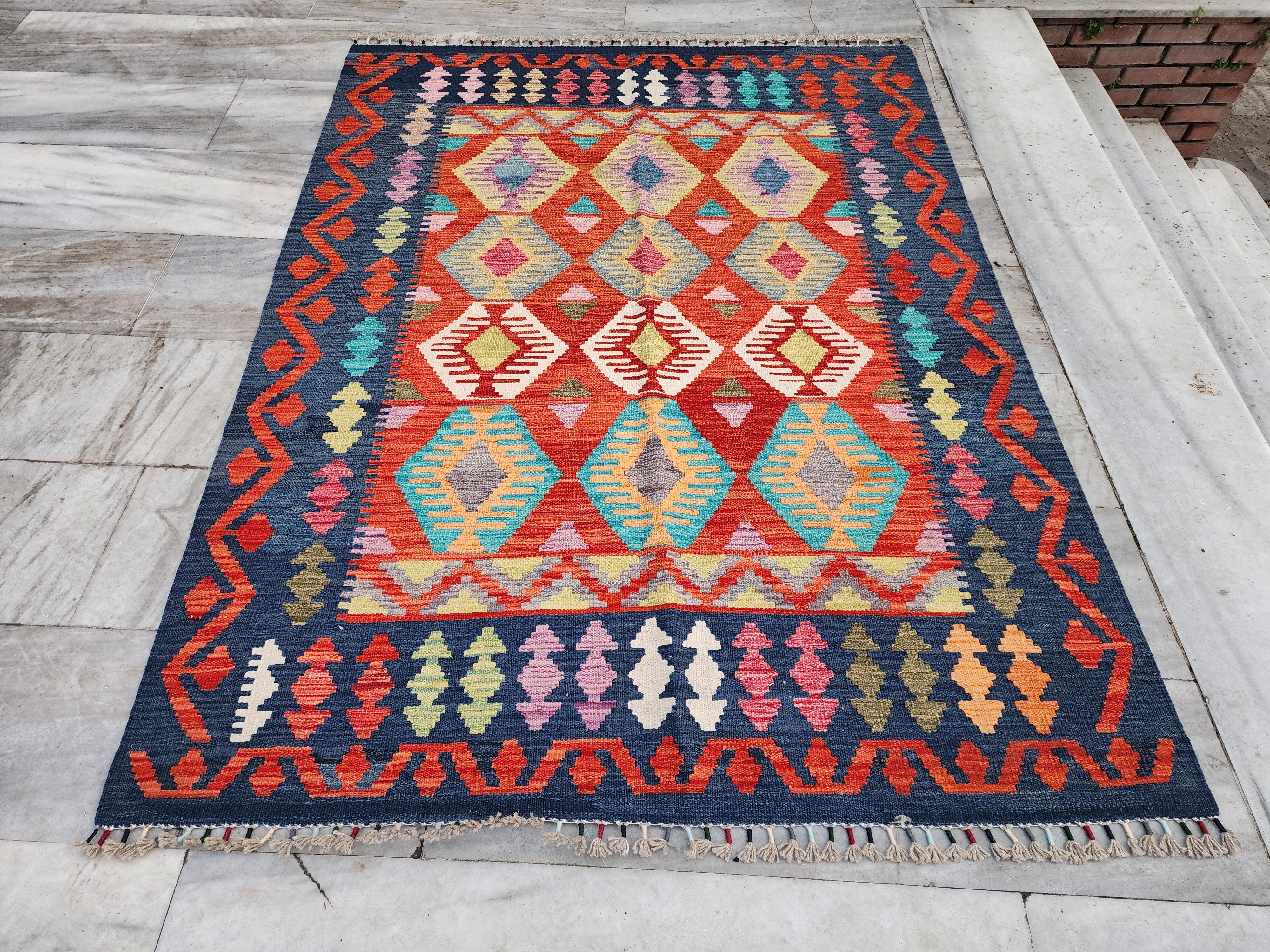 Dingirmah — Handmade Turkish Kilim Rug: Vintage Wool Anatolian Boho Decor 5x7