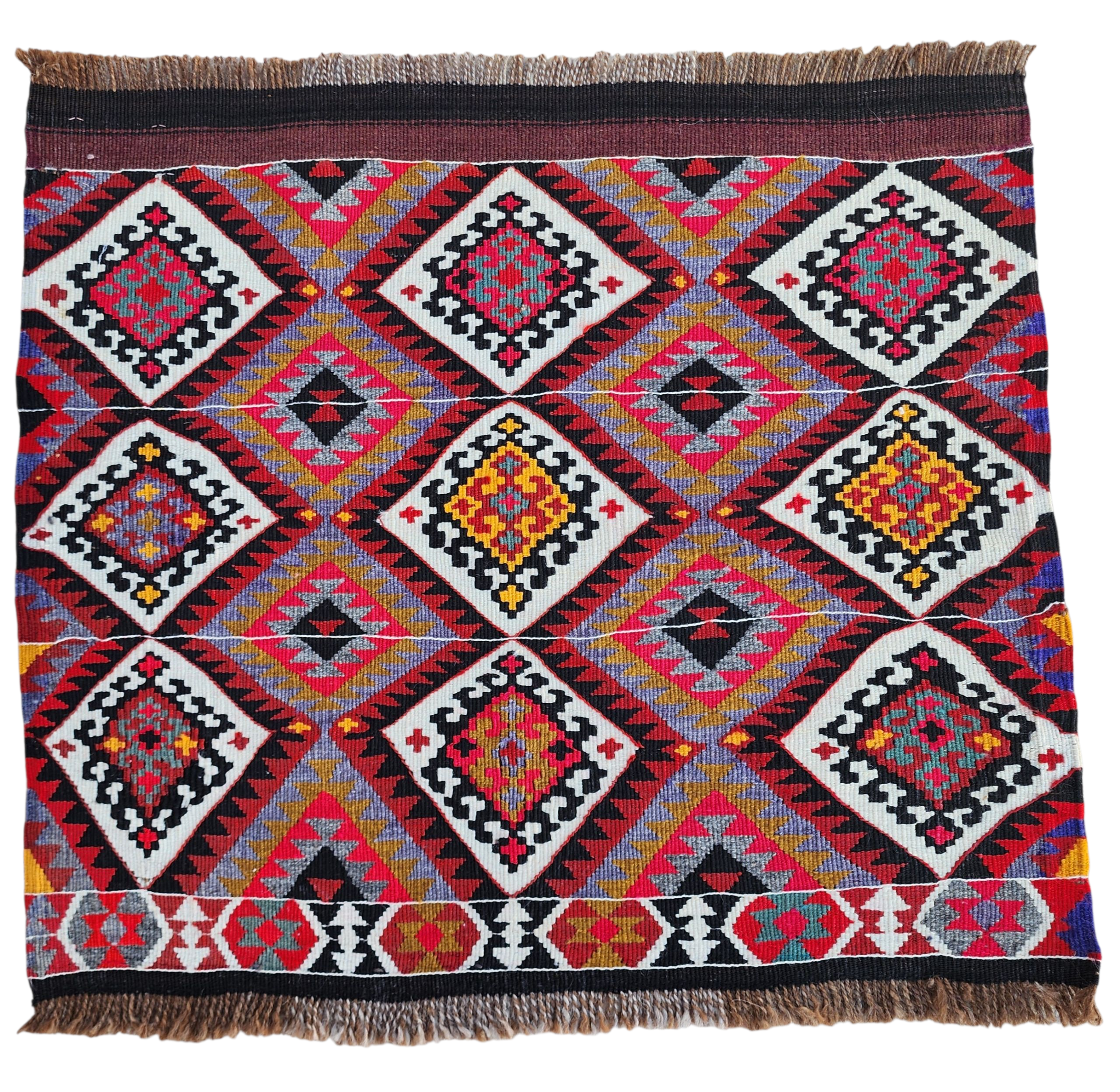 Turkish Kilim Rug 2 x 2 ft Pink Orange Blue Kilim Rug, Vintage Southwestern Aztec Handmade Wool Kilim, Antique Persian Rustic Farmhouse Rug