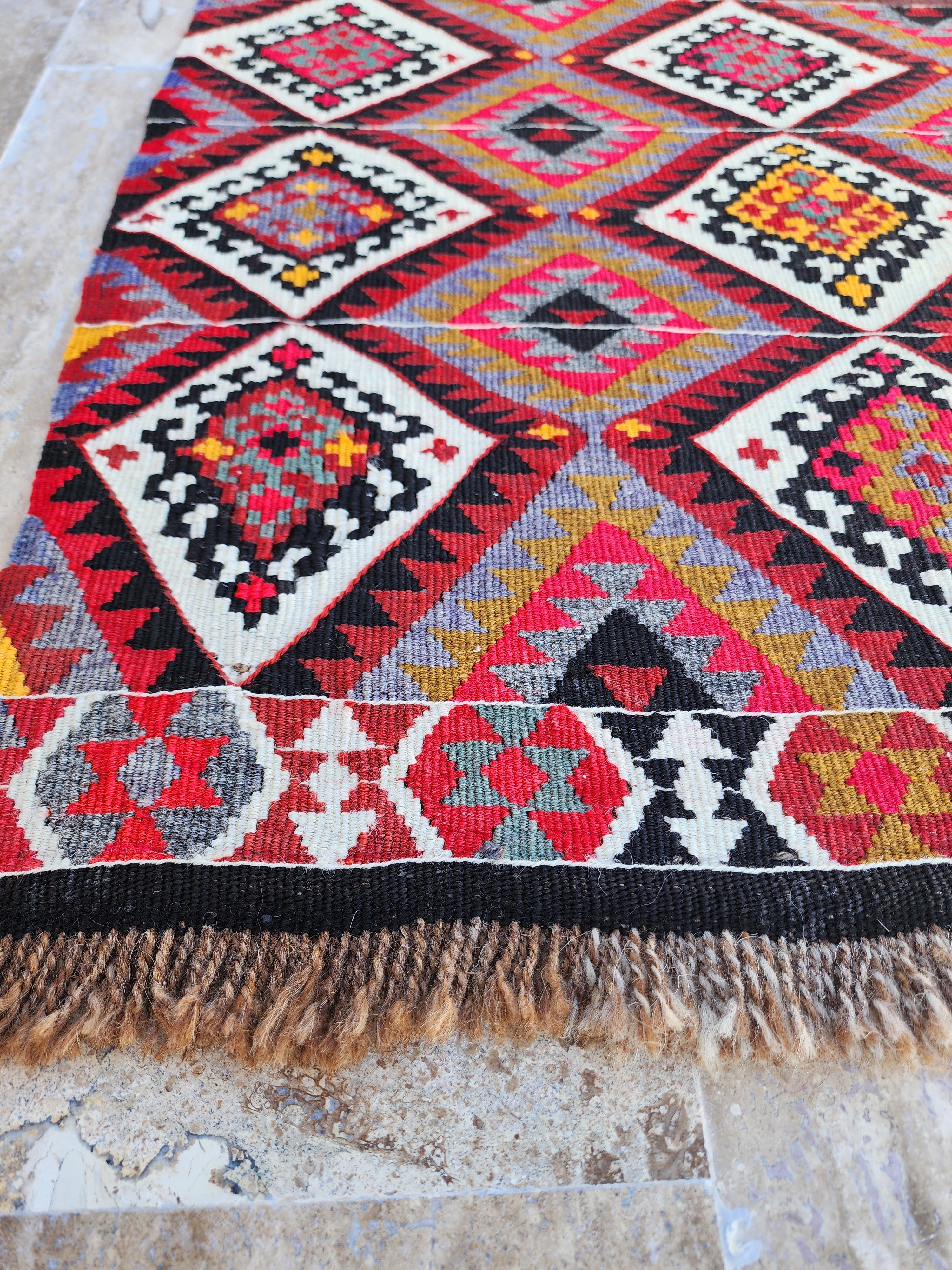 Turkish Kilim Rug 2 x 2 ft Pink Orange Blue Kilim Rug, Vintage Southwestern Aztec Handmade Wool Kilim, Antique Persian Rustic Farmhouse Rug