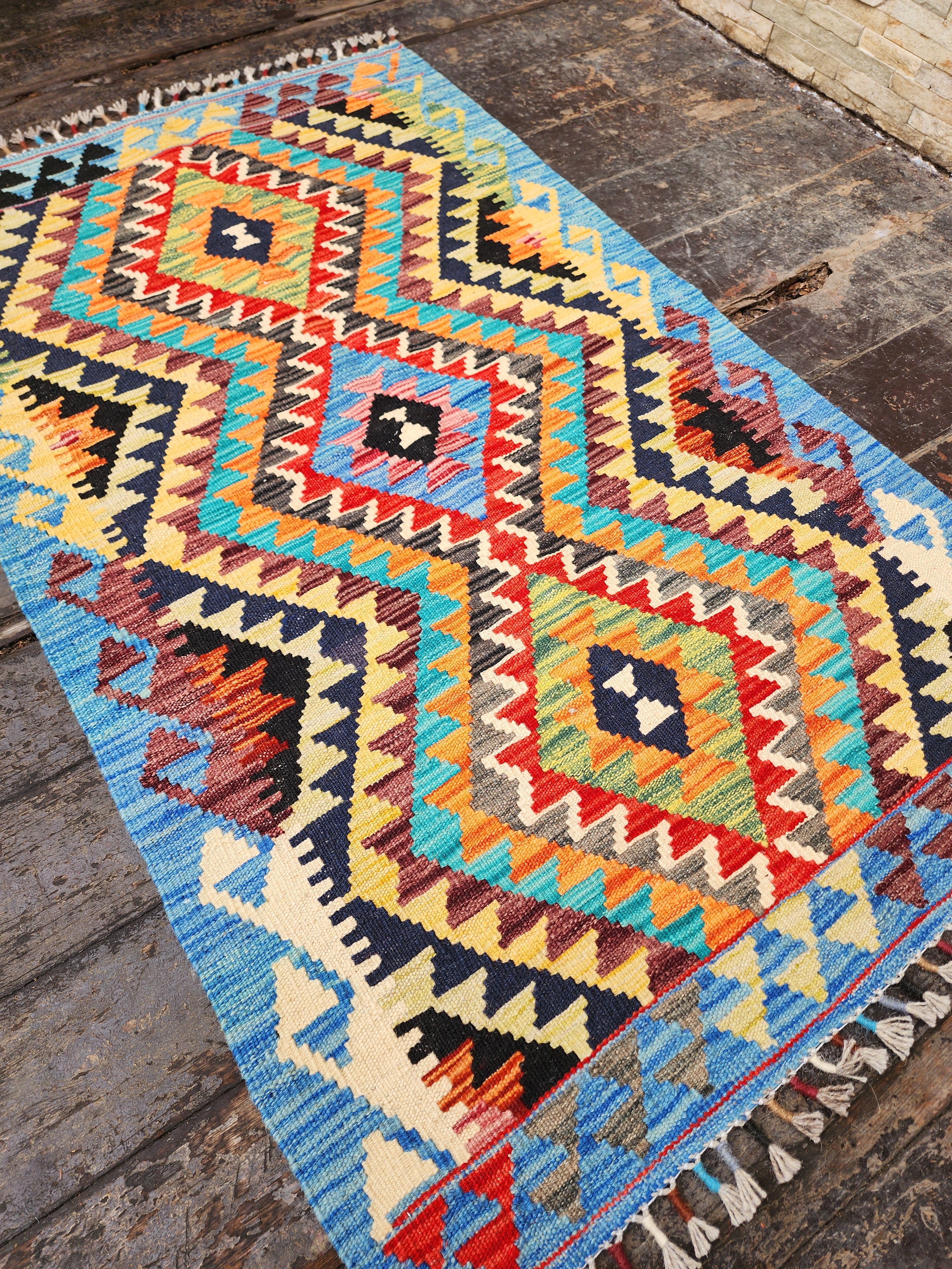 Multi-Hued Diamond Design Kilim