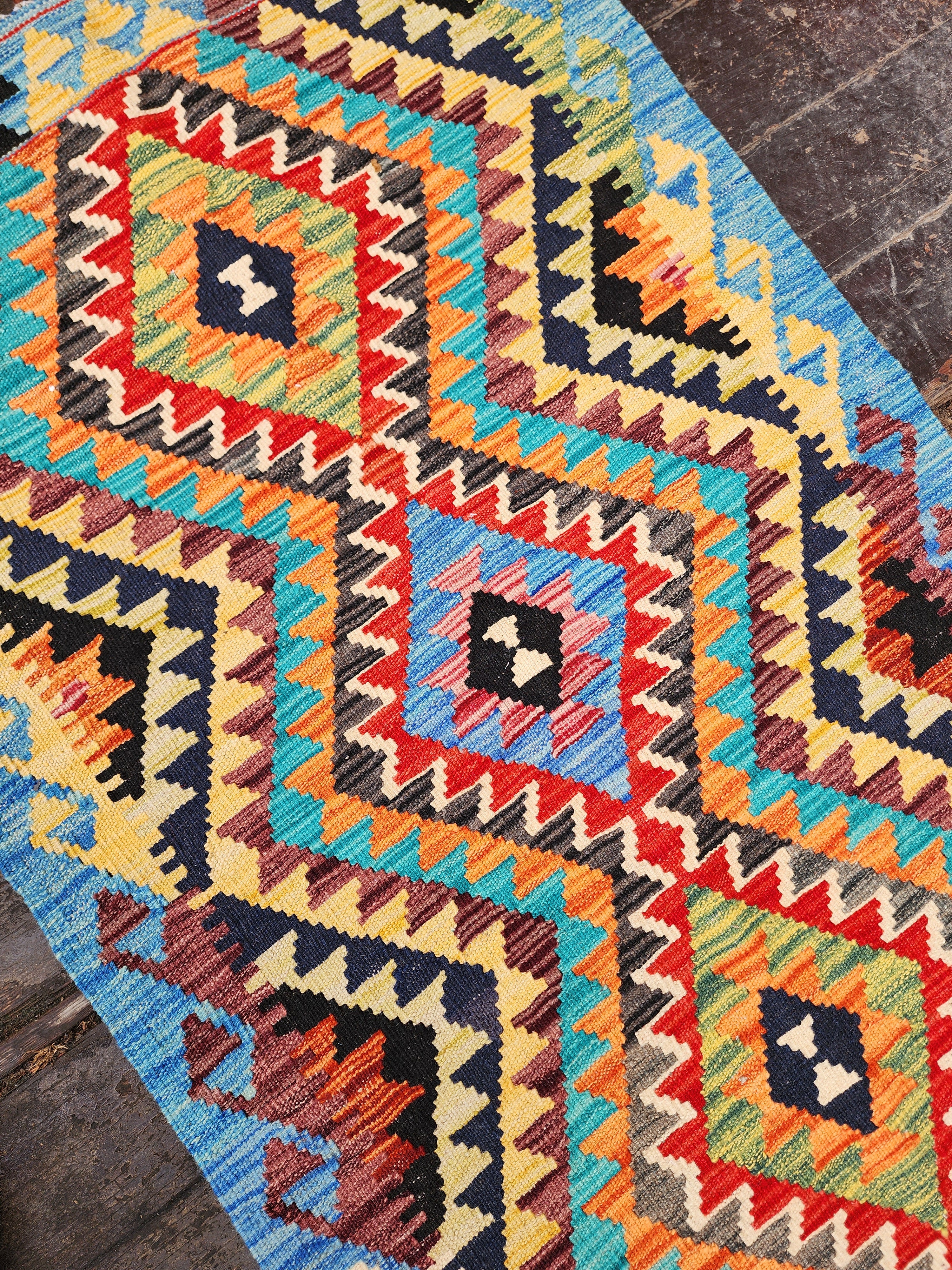 Multi-Hued Diamond Design Kilim