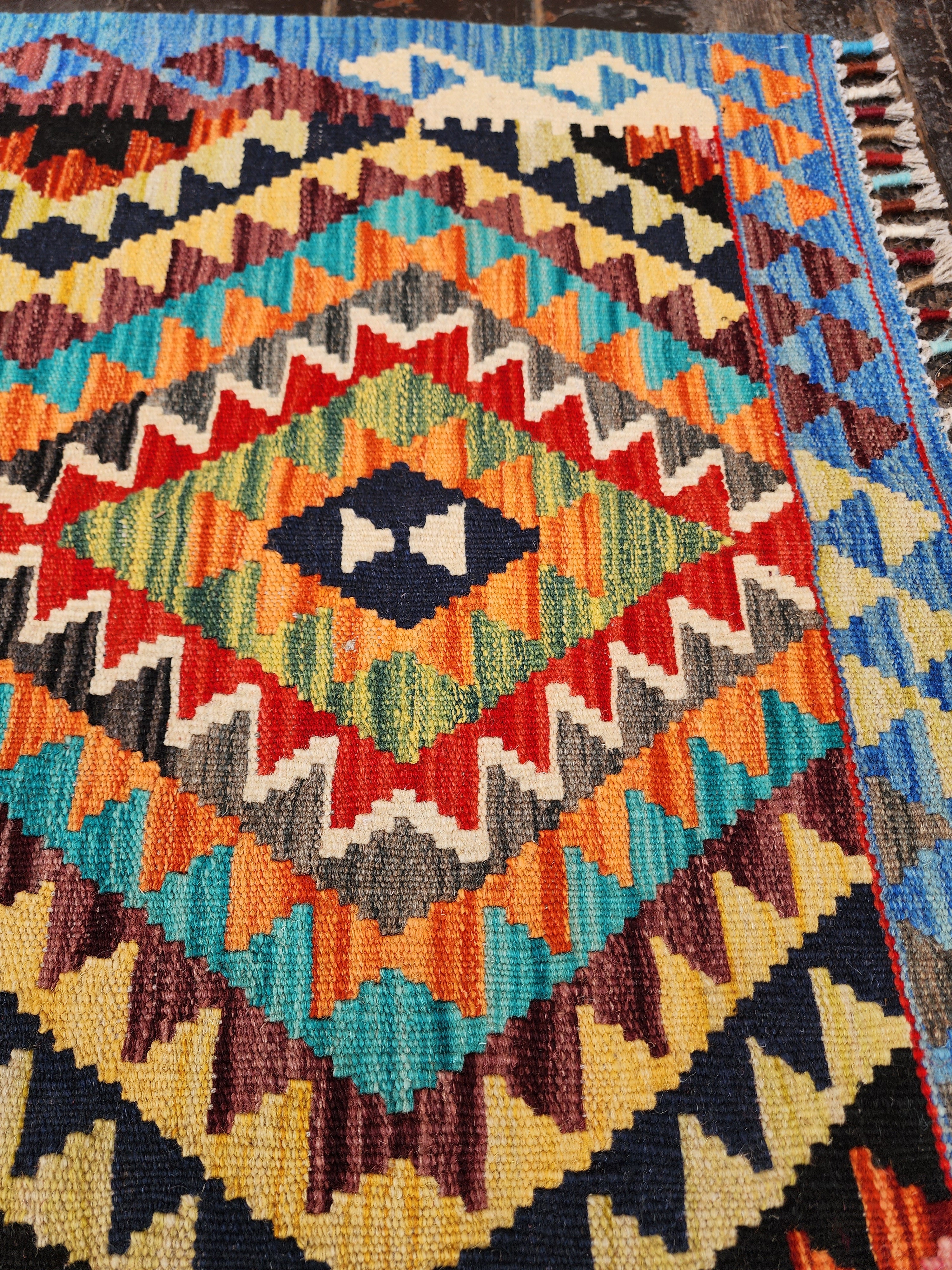 Multi-Hued Diamond Design Kilim