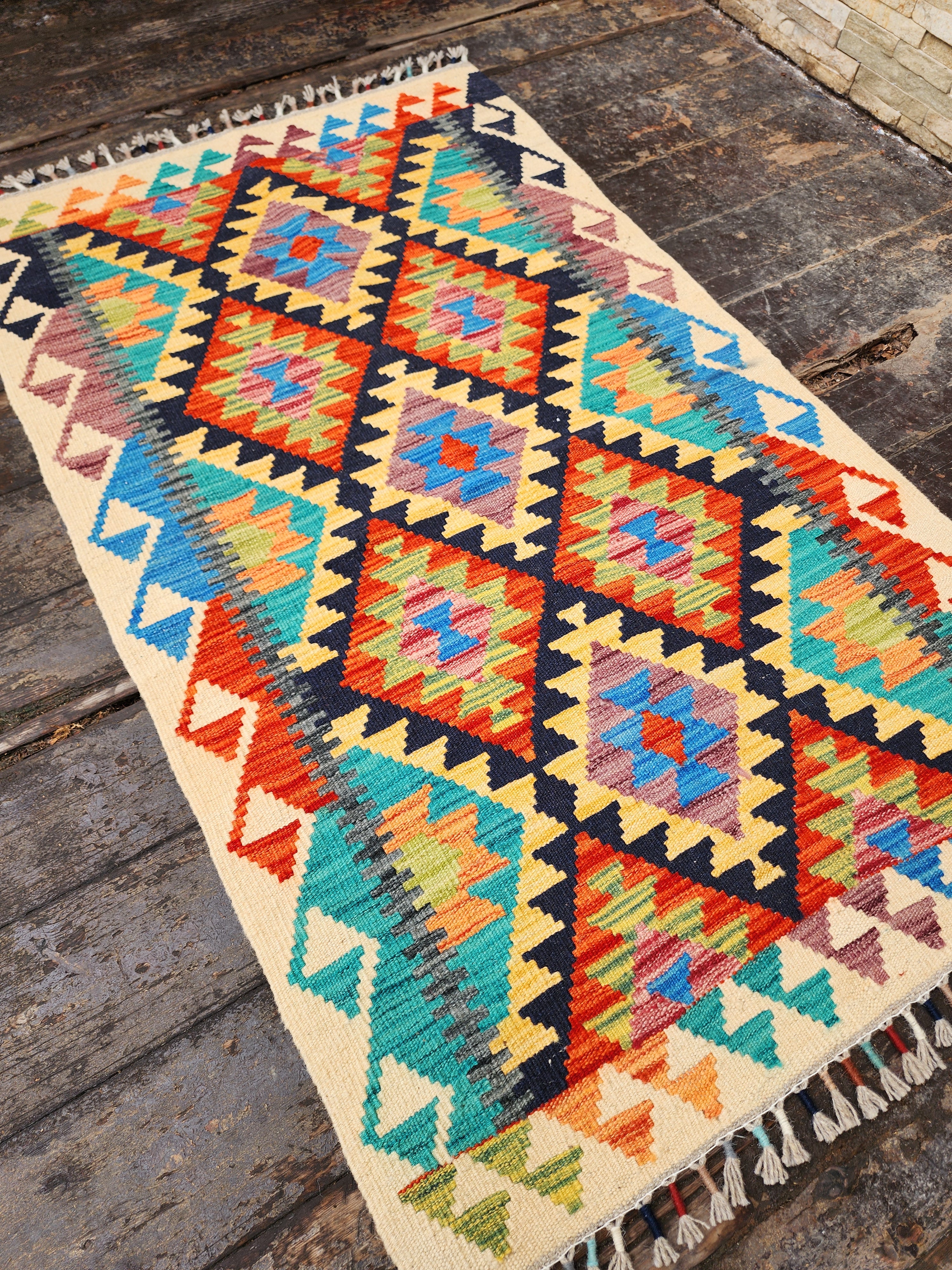 Handwoven Diamond Pattern Kilim Rug
