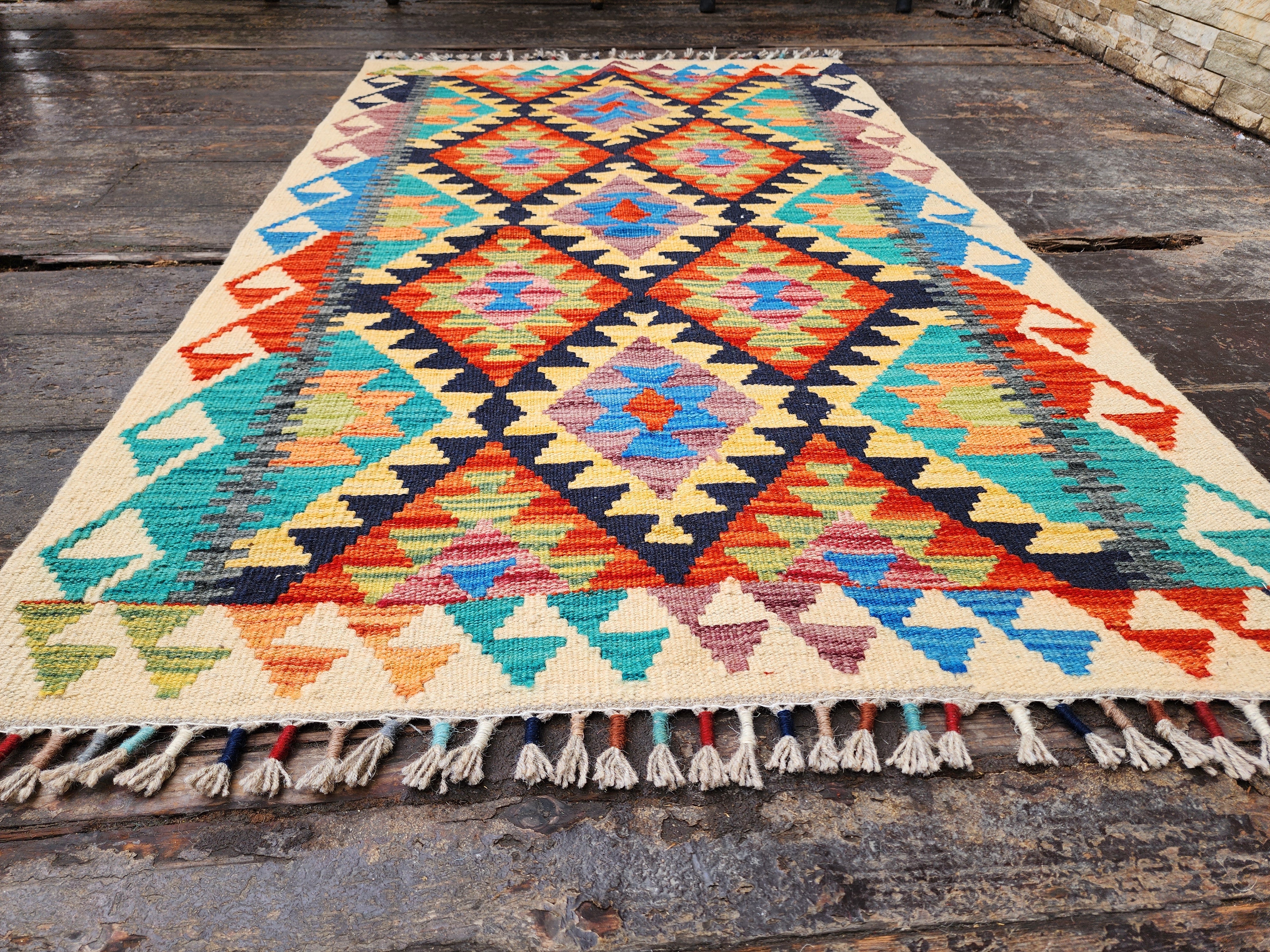 Handwoven Diamond Pattern Kilim Rug