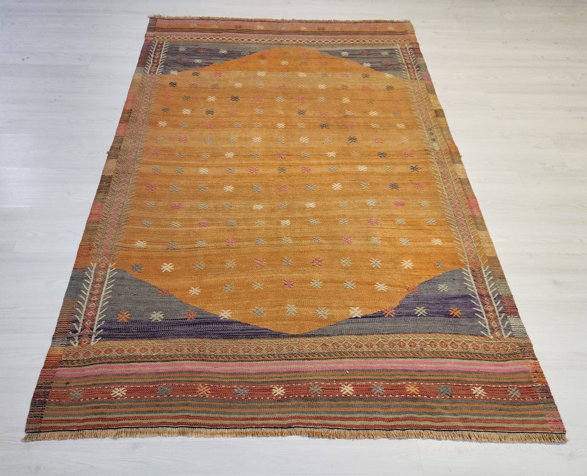 Vintage Fethiye Kilim Rug, Tahtacı Tribal Flatweave, Natural Dye Wool Area Rug