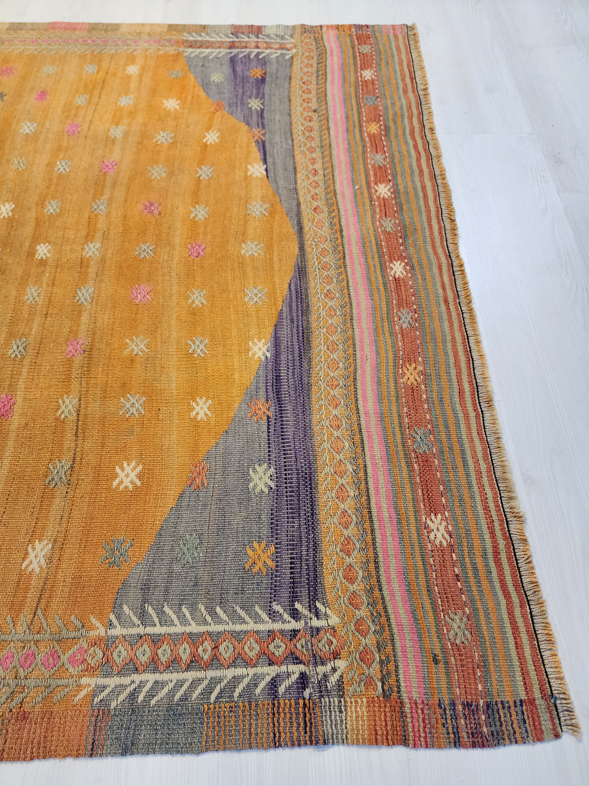 Vintage Fethiye Kilim Rug, Tahtacı Tribal Flatweave, Natural Dye Wool Area Rug