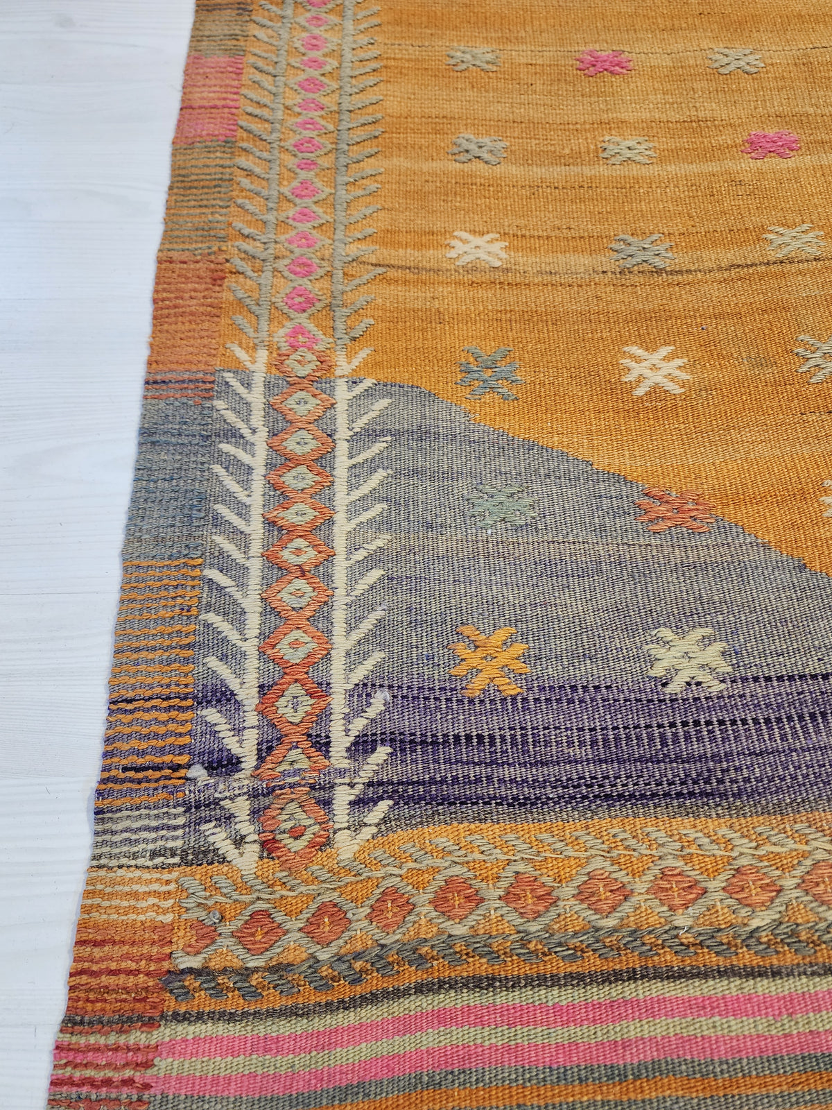Vintage Fethiye Kilim Rug, Tahtacı Tribal Flatweave, Natural Dye Wool Area Rug