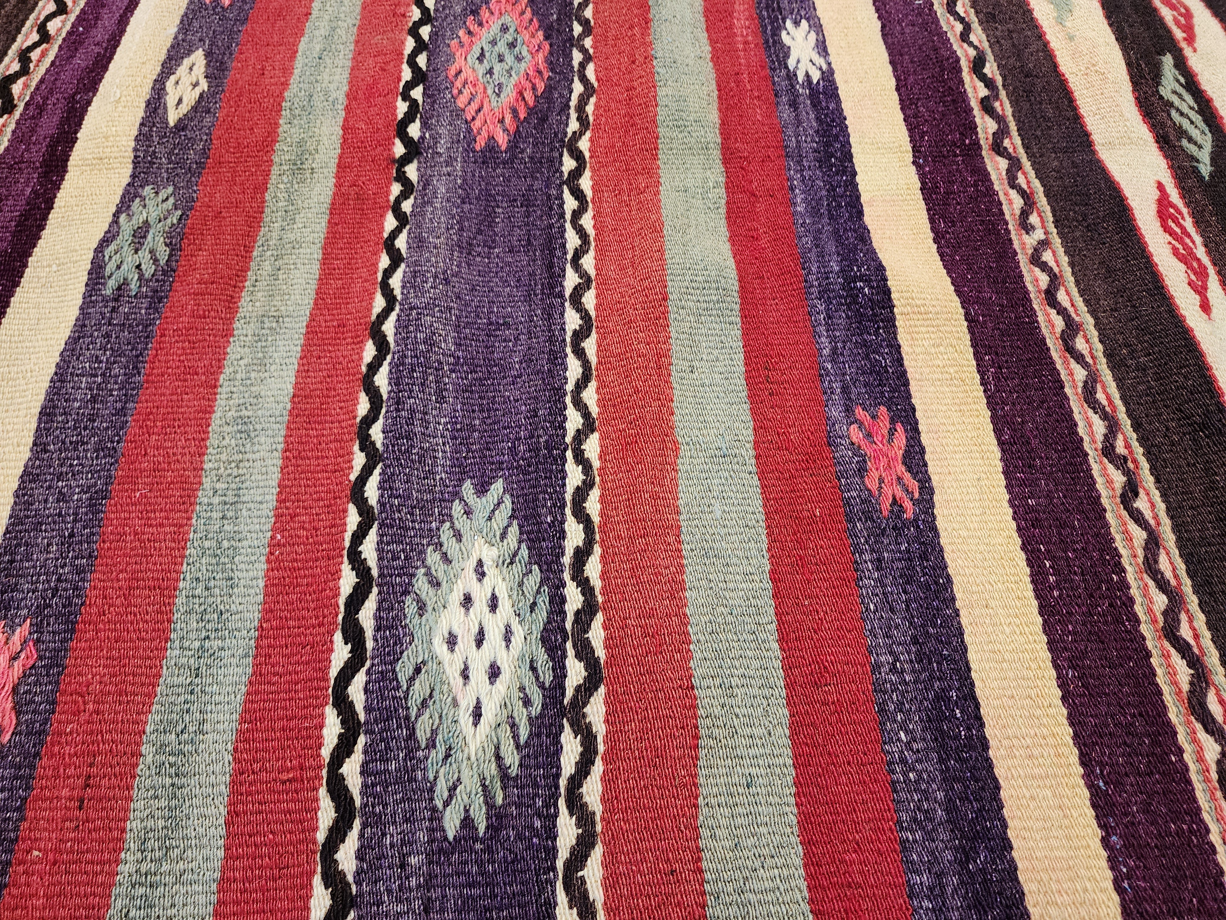 Pasiphae — Vintage Handmade Kilim Rug: Organic Wool, Striped Geometric Design (7x5)