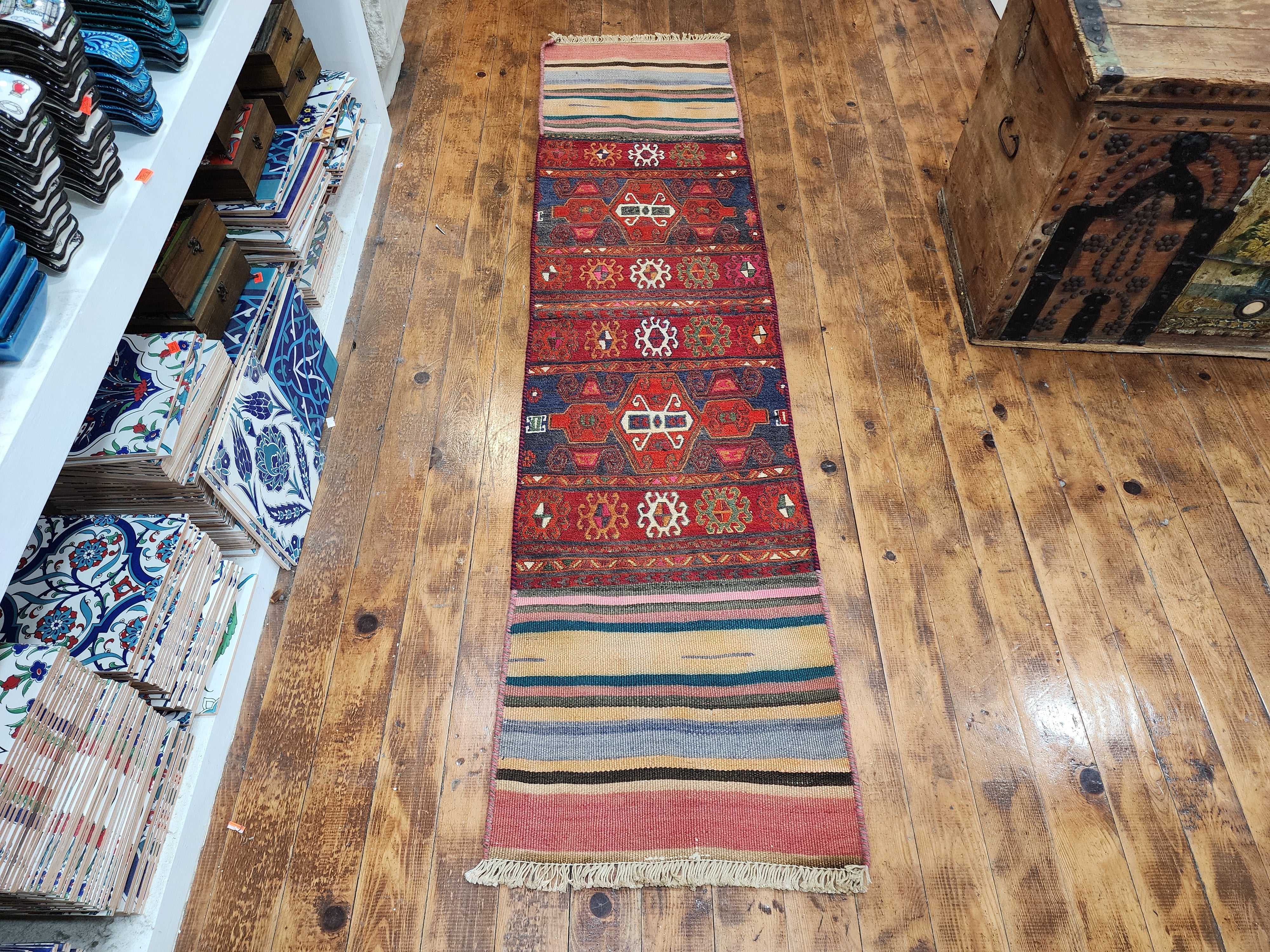 Vintage Soumak Kilim Runner Rug: Turkish Wool Flatweave, 6x2